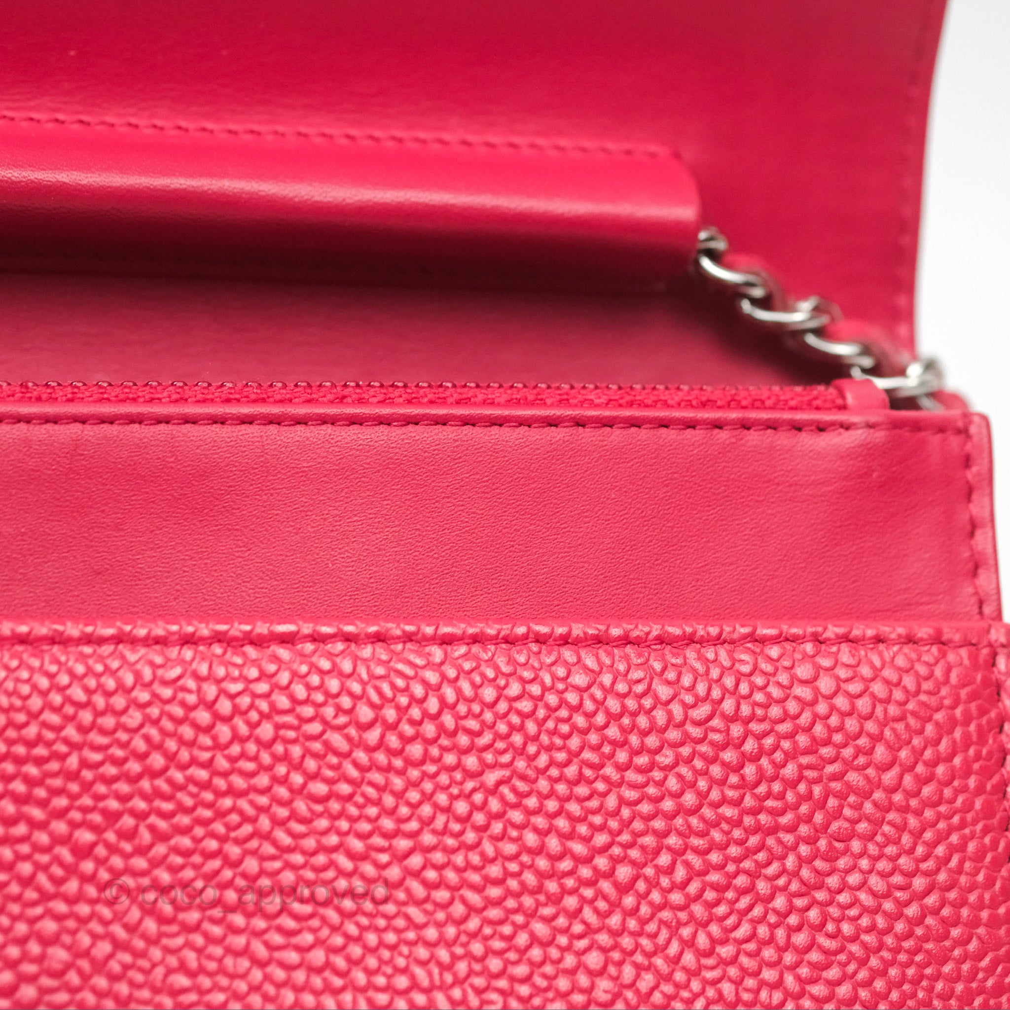 Chanel CC Wallet On Chain WOC in Dark Pink Caviar Leather with Silver Hardware - Perfect for Evening Events, Parties & Luxury Fashion Accessories