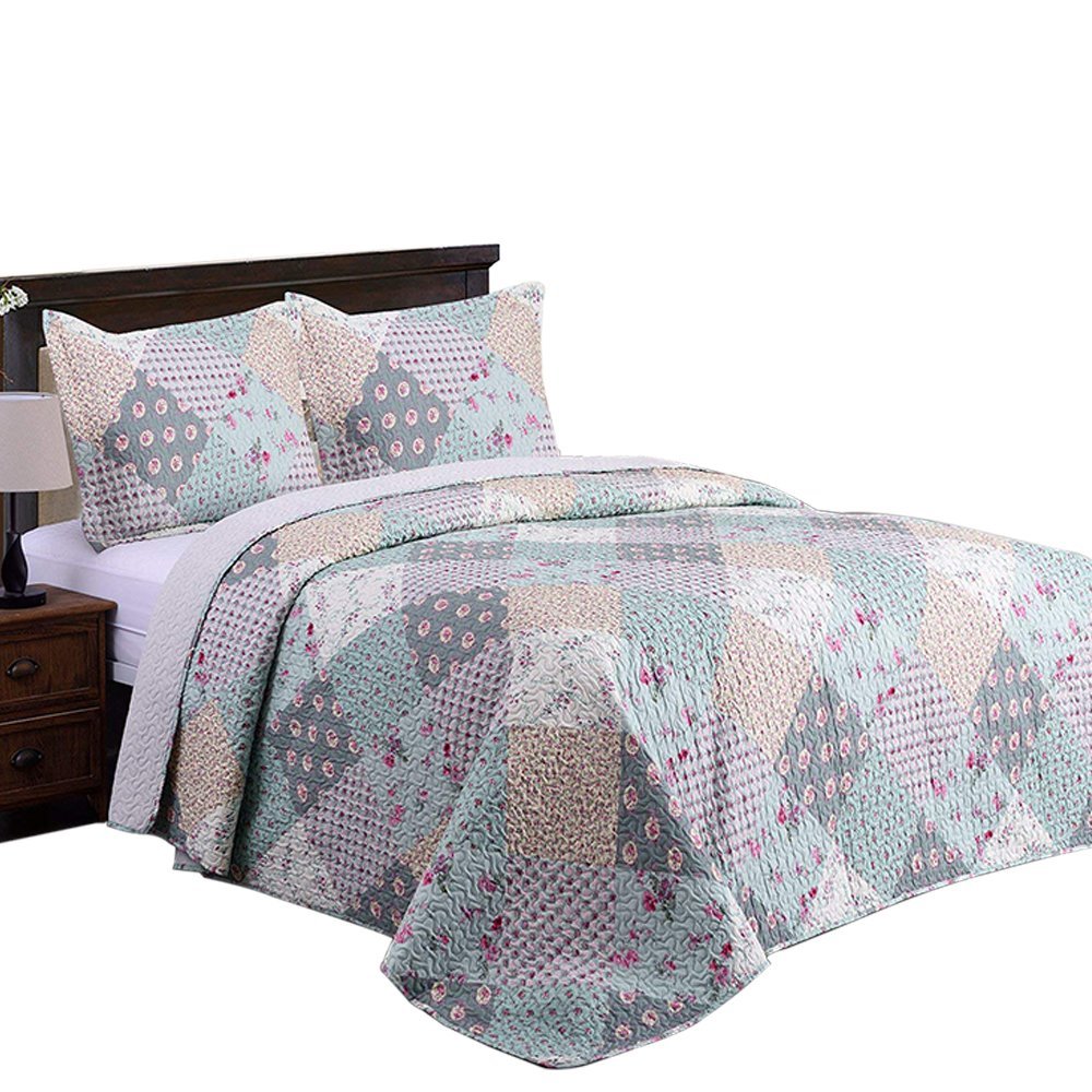 JML Queen Size Quilt Set - 3 Piece All Season Lightweight Bedding with Printed Pattern & Shams - Soft Coverlet Bedspread for Cozy Home Decor | Perfect for Master Bedroom, Guest Room & Dorm