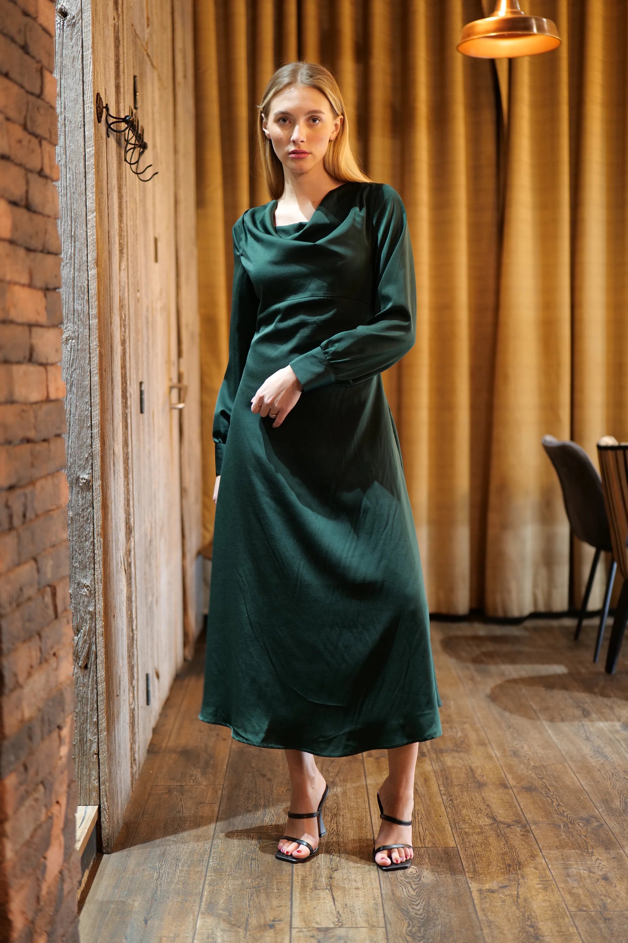 Gigi Satin Dress for Women - Elegant Green Evening Gown for Parties, Weddings & Special Occasions