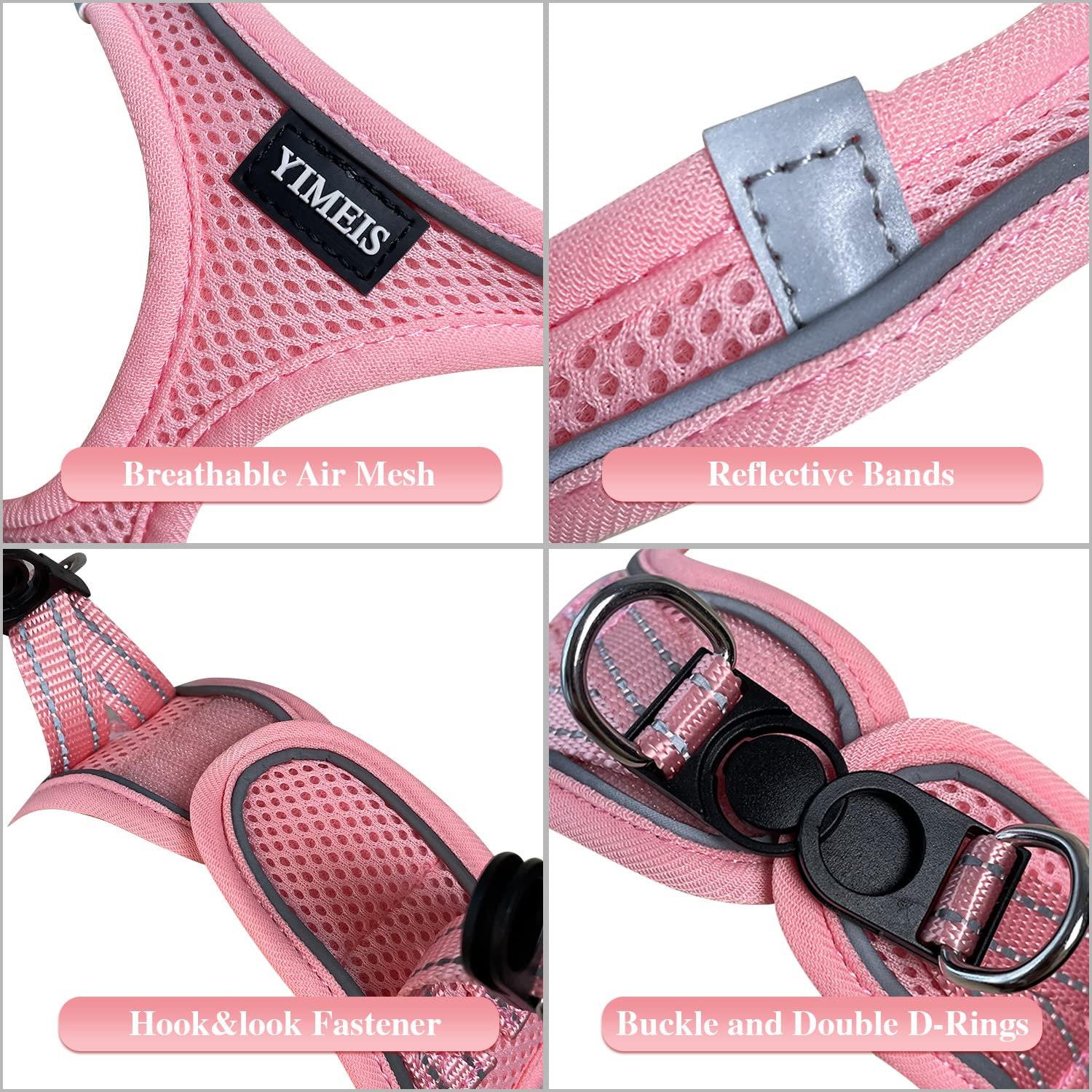 YIMEIS No Pull Soft Mesh Dog Harness and Leash Set - Reflective Adjustable Pet Vest for Small Medium Large Dogs & Cats (Pink, Small) - Perfect for Walking, Training & Outdoor Adventures