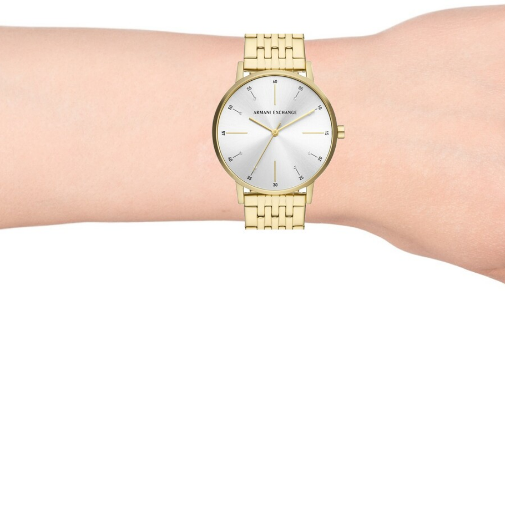 ARMANI EXCHANGE LOLA GOLD-TONE STAINLESS STEEL WOMEN'S WATCH AX5579 - Elegant Fashion Accessory for Work, Party & Everyday Wear