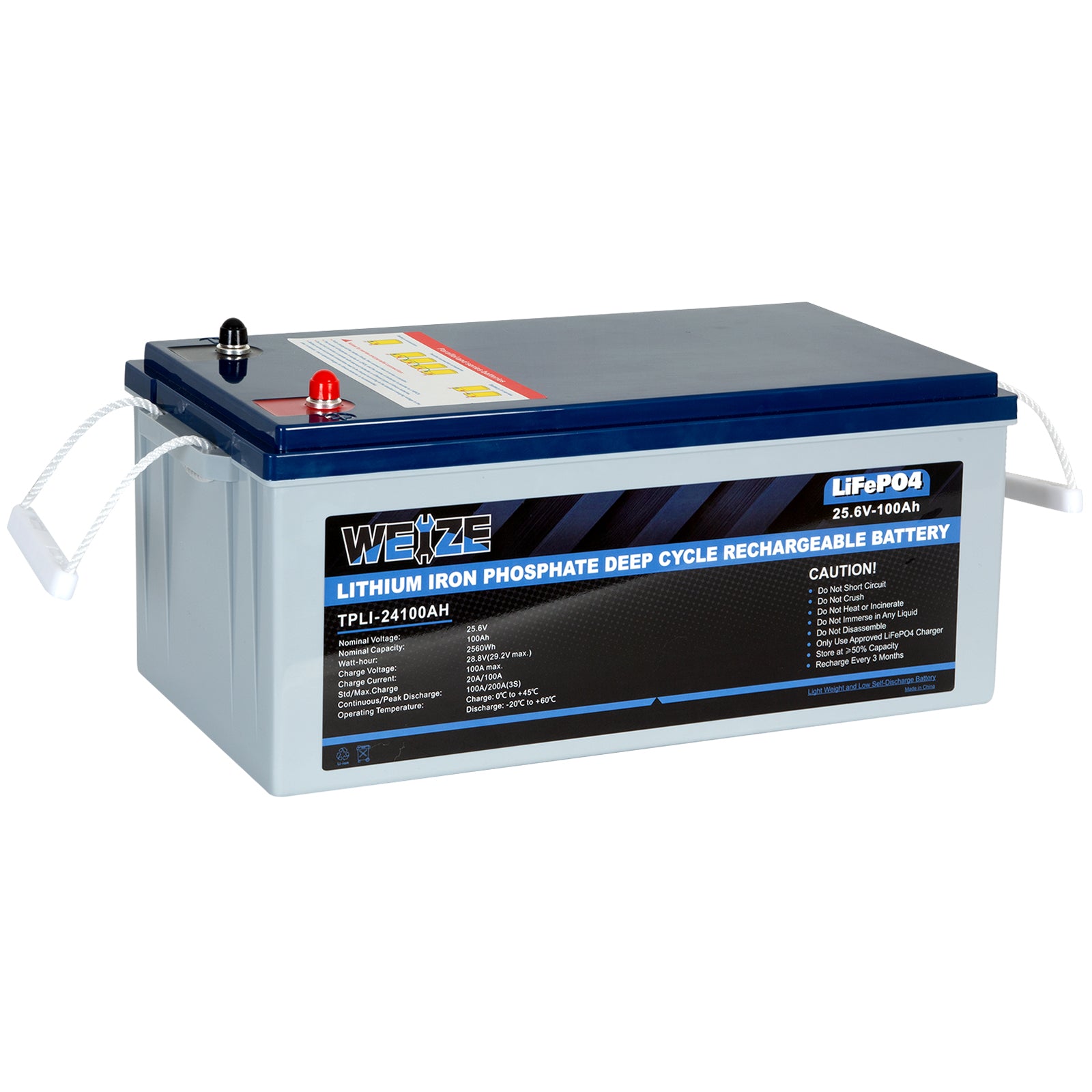 24V 100Ah 2560Wh Deep Cycle LiFePO4 Lithium Battery - Solar Power Storage, RV, Marine & Off-Grid Applications