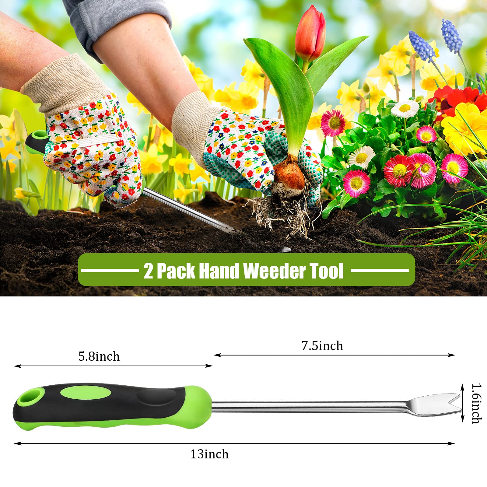 Stainless Steel Hand Weeder Tool - 2 Pronged Garden Fork with Ergonomic Handle for Weeding, Lawn Care & Farmland Transplanting (2-Piece Set) - Perfect for Home Gardening, Landscaping & Professional Farm Use