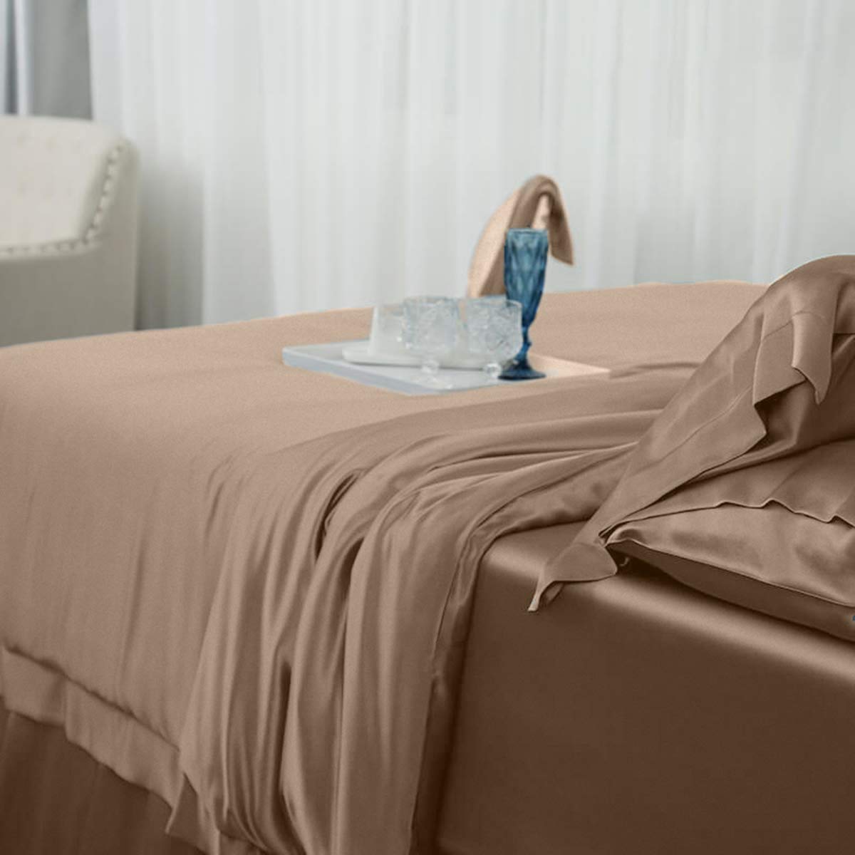 Orose 25 Momme 100% Pure Mulberry Silk Duvet Cover - King Size Luxury Bedding Set, Light Coffee | Hypoallergenic & Temperature Regulating for All-Season Comfort