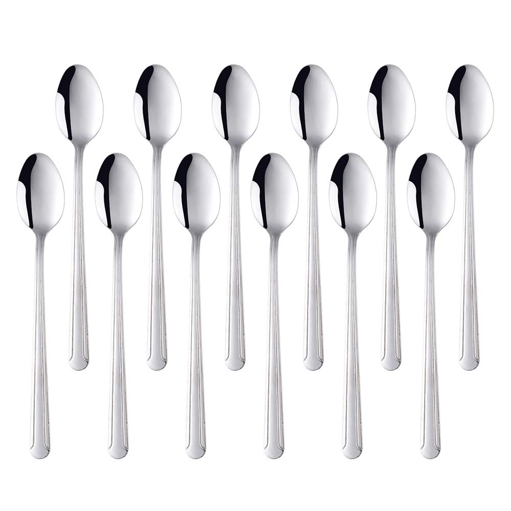 12-Pack 8-Inch Long Handle Iced Tea Spoons - Premium 18/10 Stainless Steel Coffee & Cocktail Stirring Spoons for Tea, Coffee, Ice Cream, and Beverages - Durable Silverware for Home, Cafe, and Restaurant Use