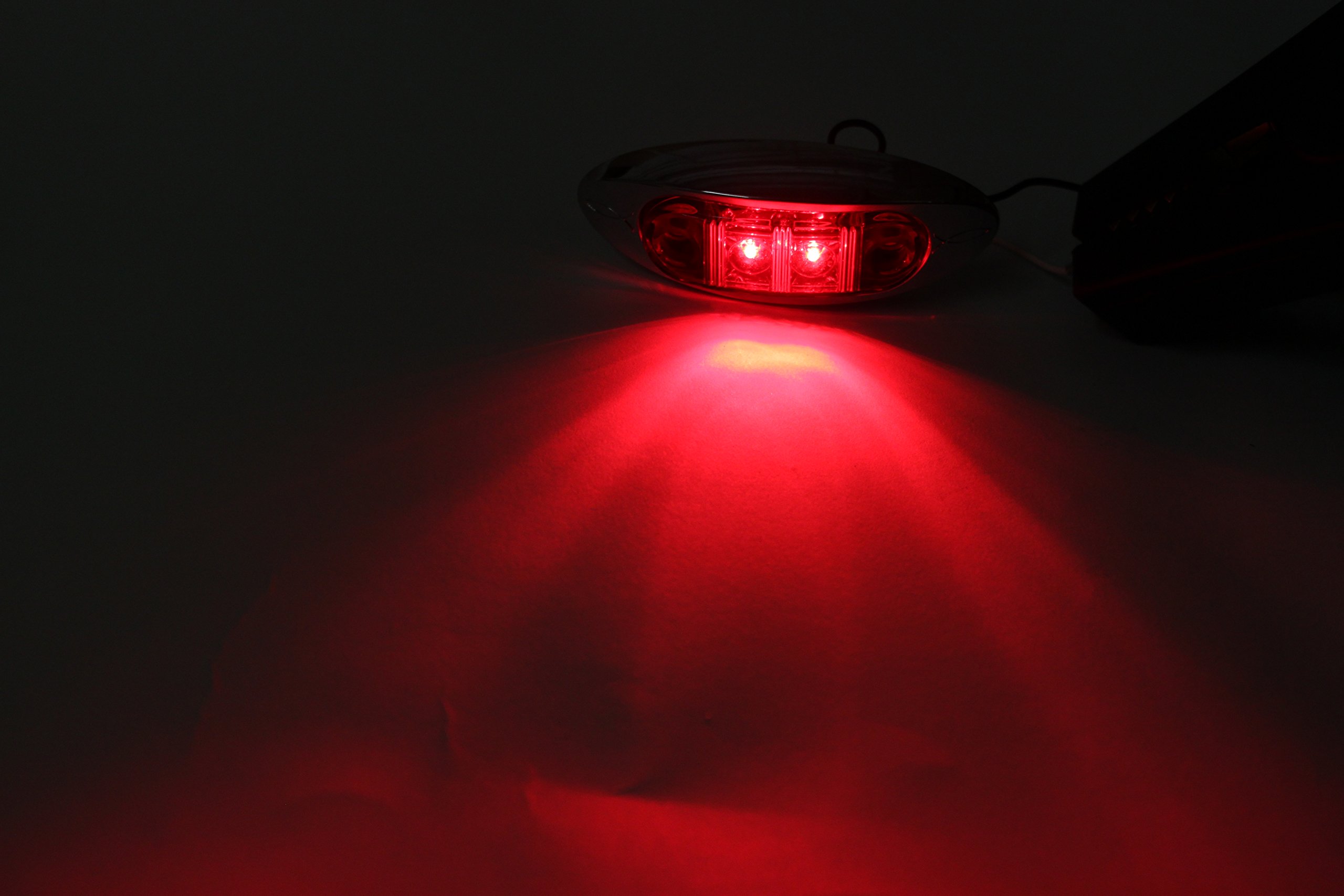 4 LED Oval Oblong Clearance/Side Marker Light with Chrome Bezel - Red Clear Lens for Truck Trailer (2