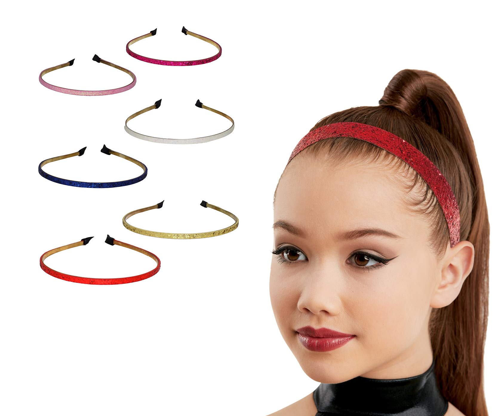 Glitter Hair Bands for Girls - 6 Pack Multicolor Stretchable Headbands for Sports, Workouts, and Everyday Wear