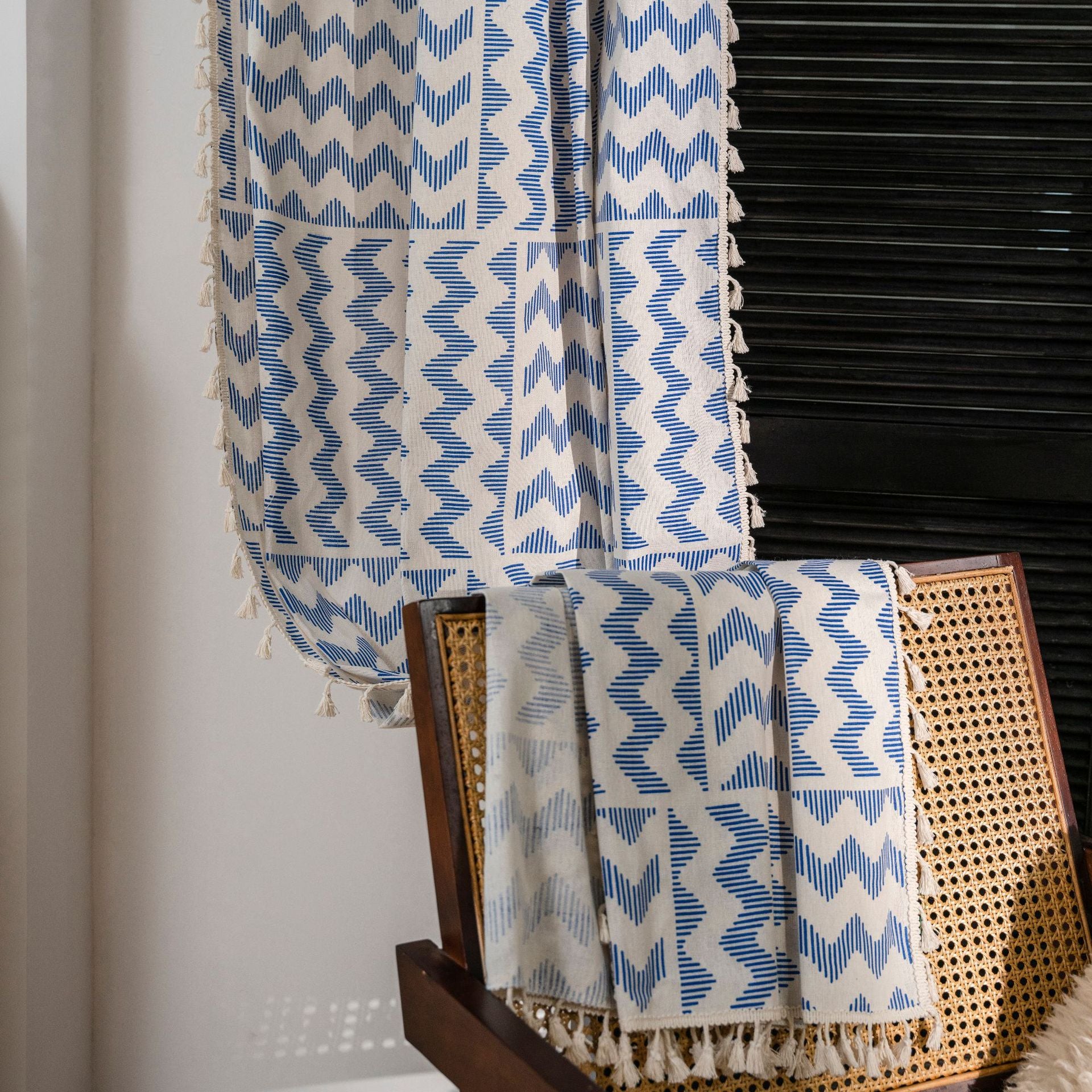 Greta Blue Gingham Wave Light Filtering Grommet Curtains - Custom Window Treatments for Living Room, Bedroom & Nursery - Soft Fabric for Perfect Light Control & Privacy