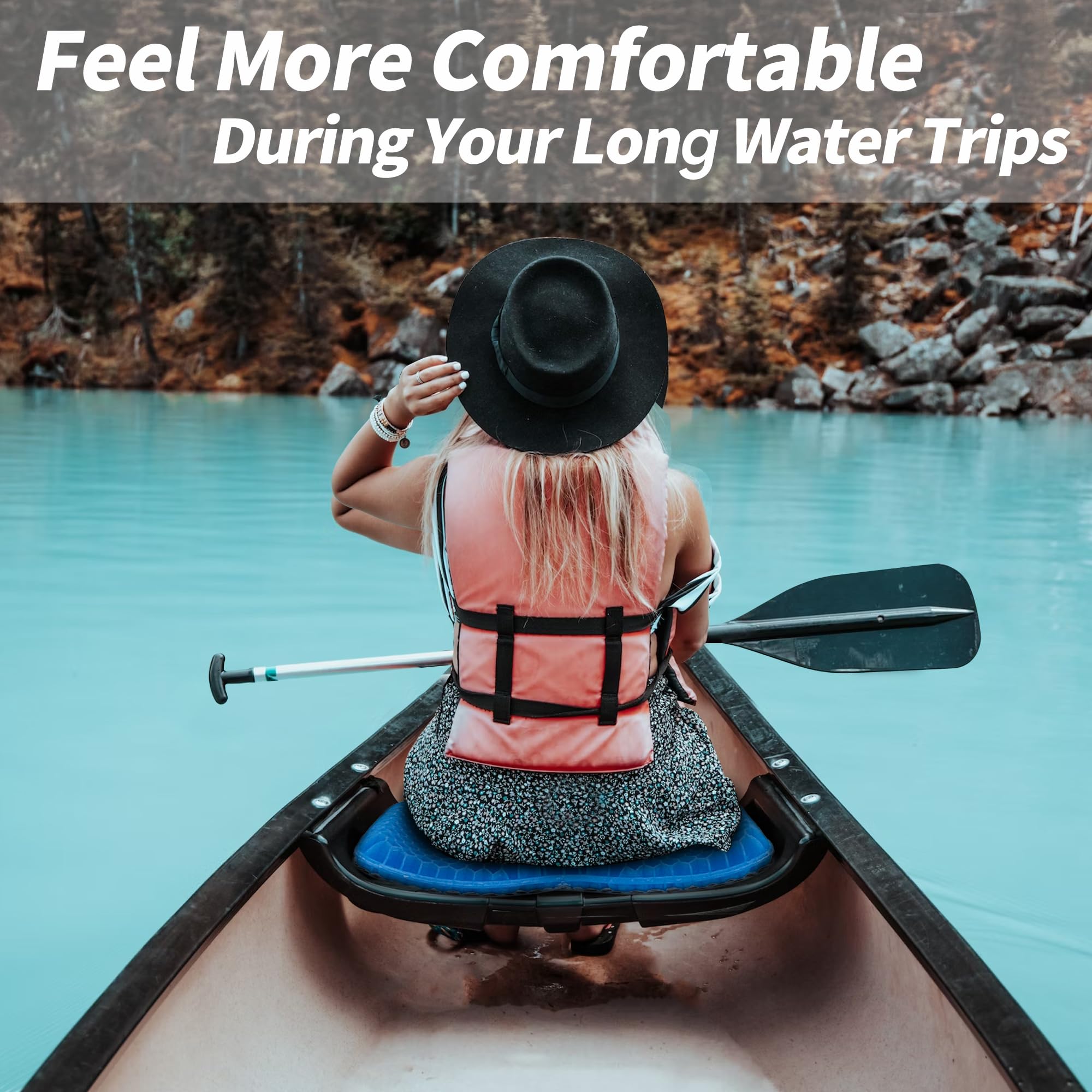 Premium Kayak Seat Cushion - Thick Non-Slip Gel Kayak Seat Pad with Breathable Waterproof Design for Kayaks, Canoes & Boats - Durable Kayak Accessories for Fishing & Paddling (Blue, 2-Pack) | Perfect for Long Fishing Trips & Water Sports Adventures