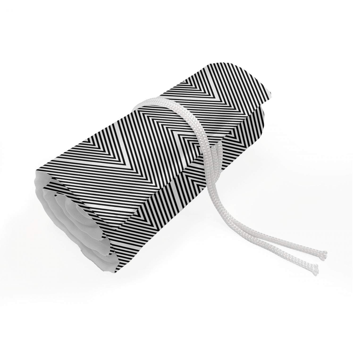 Ambesonne Geometric Pencil Case Wrap Roll Holder - Black & White Zigzag Pattern Canvas Pencil Organizer with 48 Loops | Durable & Portable for Artists, Students & Office Use | Perfect for School, Travel & Art Supplies Storage