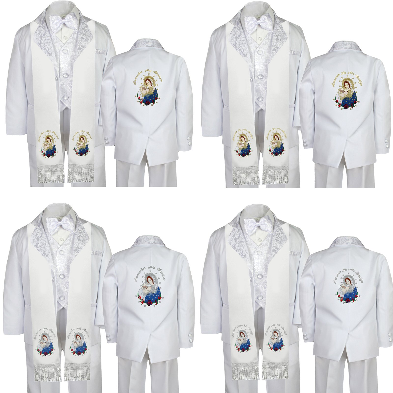 Baby Boy's White Paisley Tuxedo for Baptism & First Communion - Spanish Style Virgin Mary Design (Sizes SM-7) - Perfect for Christenings, Weddings & Special Occasions