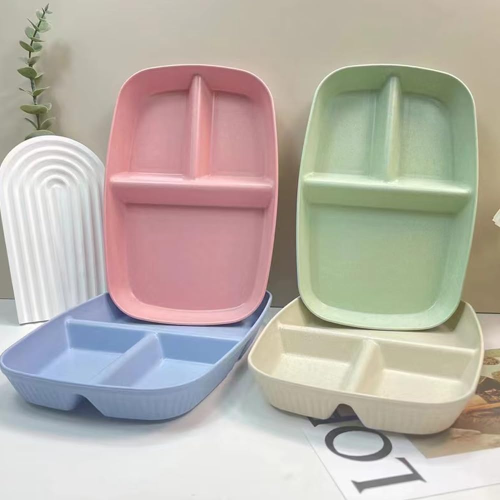 10.5 Inch Divided Plates for Adults - 3 Compartment Portion Control Bariatric Plates | Wheat Straw, Unbreakable & Reusable | BPA Free (4-Pack) | Perfect for Meal Prep, Weight Management & Healthy Eating