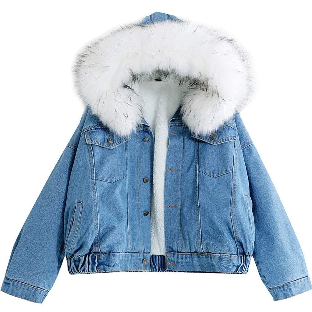 FQZWONG Women's Winter Coats - Warm & Stylish Denim Jacket with Hood | Fashionable Outerwear for Cold Weather | Perfect for Casual Outings, Work Commutes & Winter Adventures
