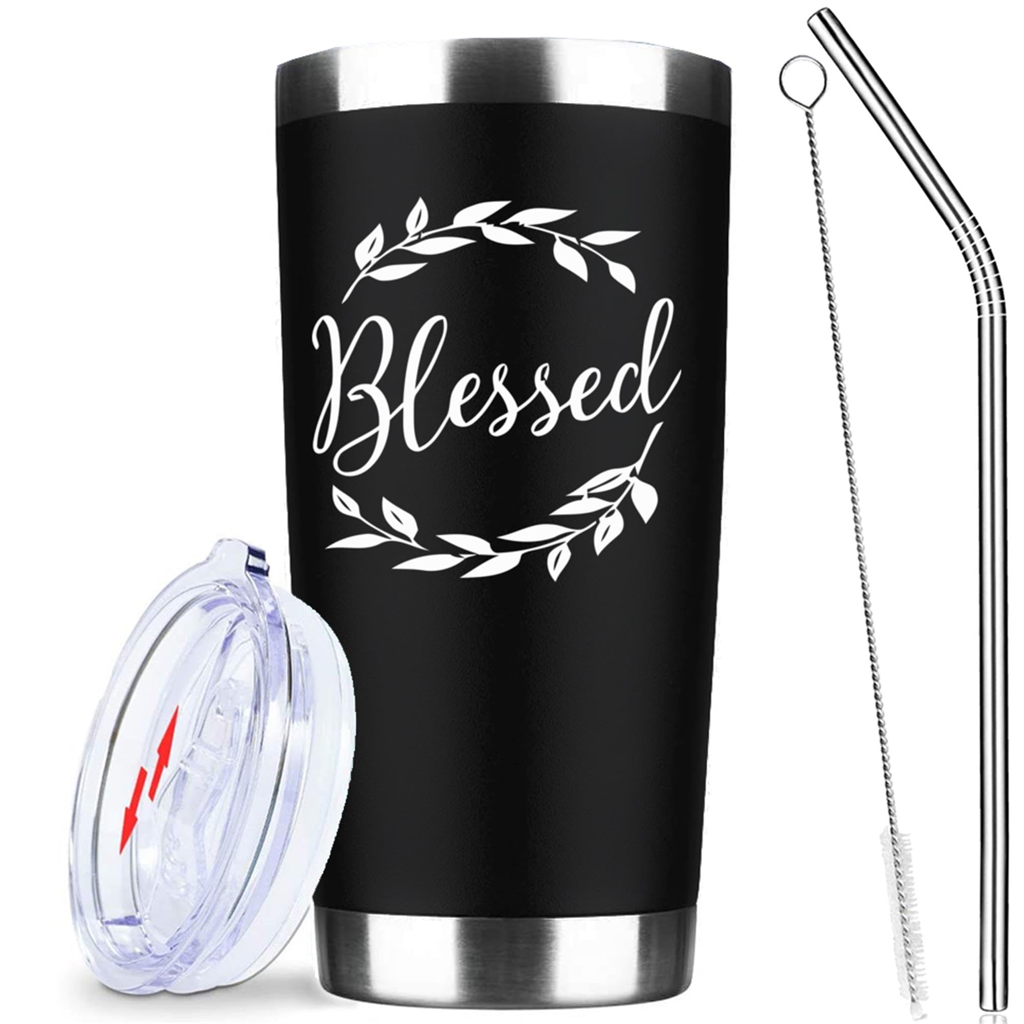 20oz Insulated Stainless Steel Vacuum Tumbler with Lid & Straw - Christian Inspirational Travel Mug for Coffee, Wine & Cold Drinks | Perfect Faith-Based Gift for Women & Men | Great for Church, Bible Study, Work & Outdoor Activities (Black)