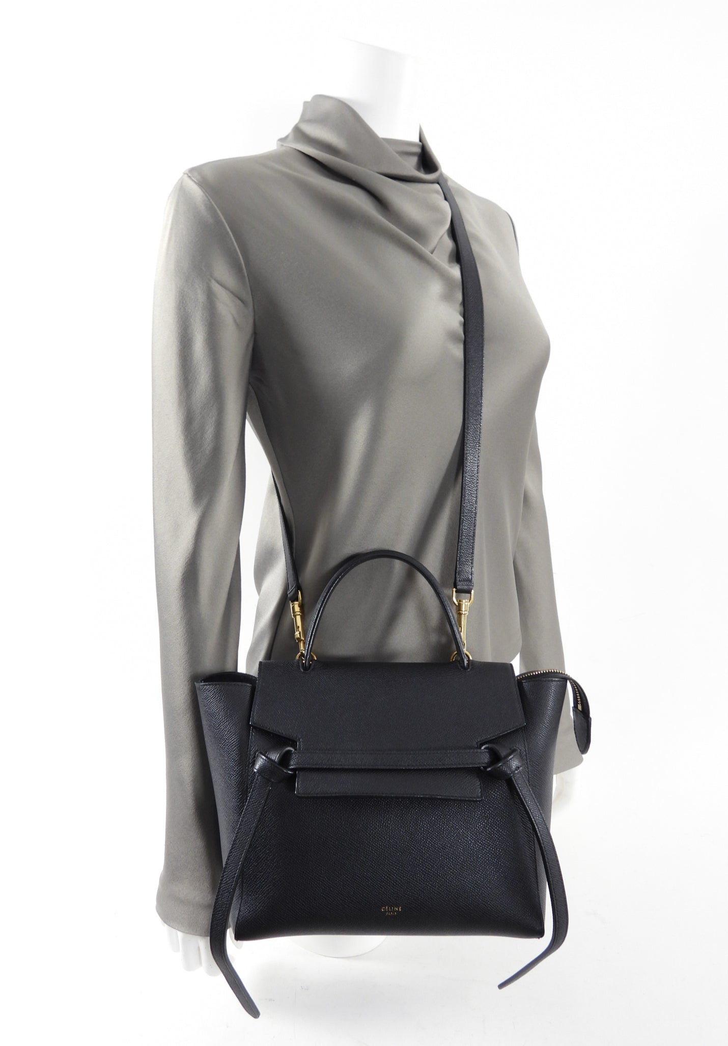 Celine Micro Grained Black Leather Belt Bag for Women - Stylish Crossbody Waist Pack for Travel, Shopping & Everyday Use