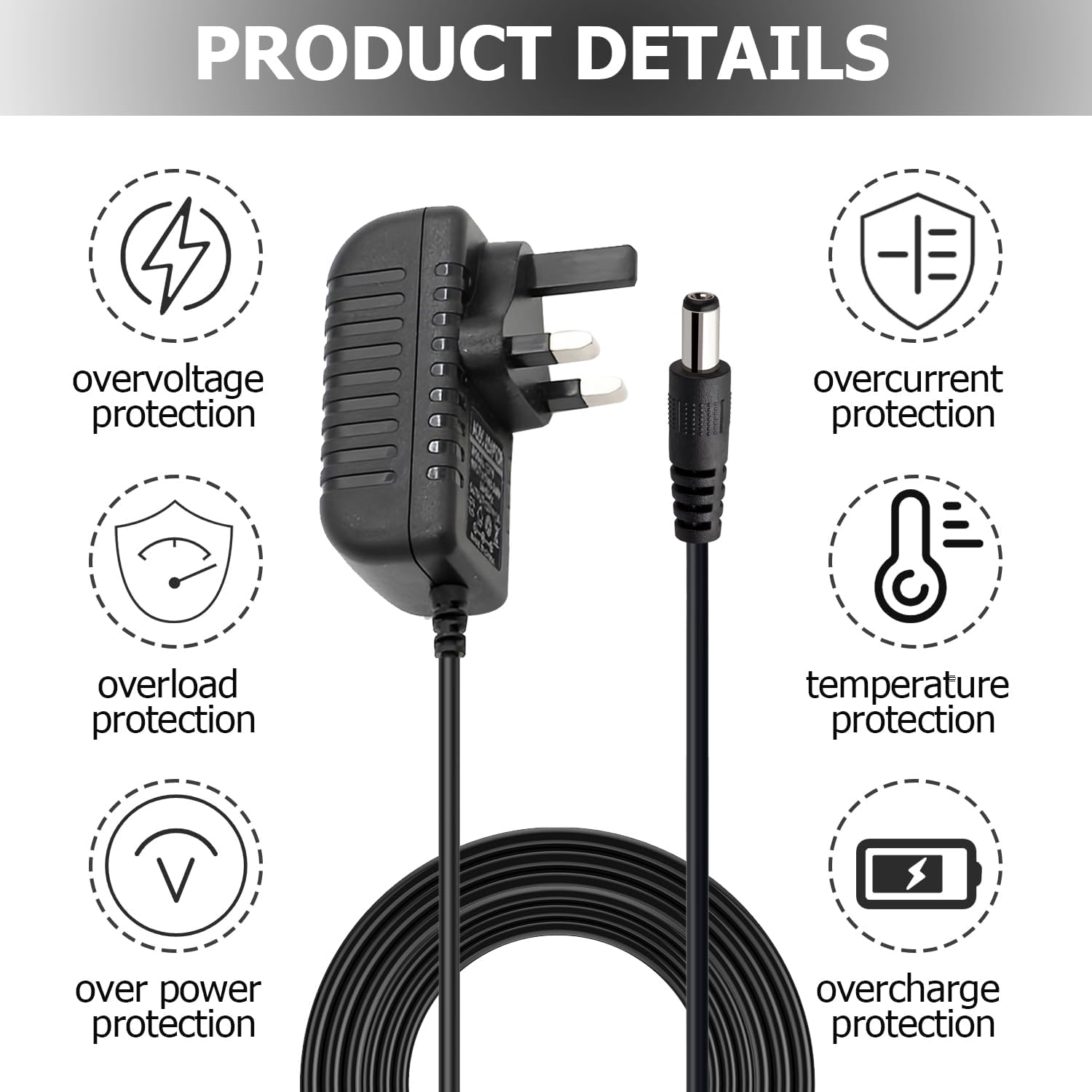 12V 1A Power Adapter - AC 100-240V to DC 12V 1A 12W UK Plug Wall Charger with 5.5x2.1mm Tip - Universal Power Supply for LED Strip Lights, CCTV Cameras, Routers, Monitors & Hubs - Perfect for Home Security Systems & Smart Lighting Installations