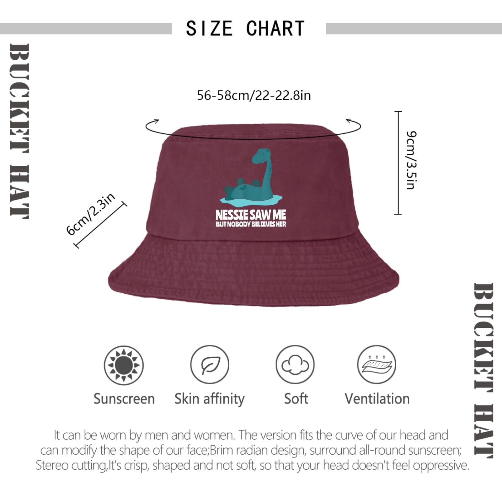 Funny Nessie Monsters of Loch Ness Scotland Travel Bucket Hat - Packable Women's Sun Hat for Vacation, Beach, Hiking & Outdoor Adventures