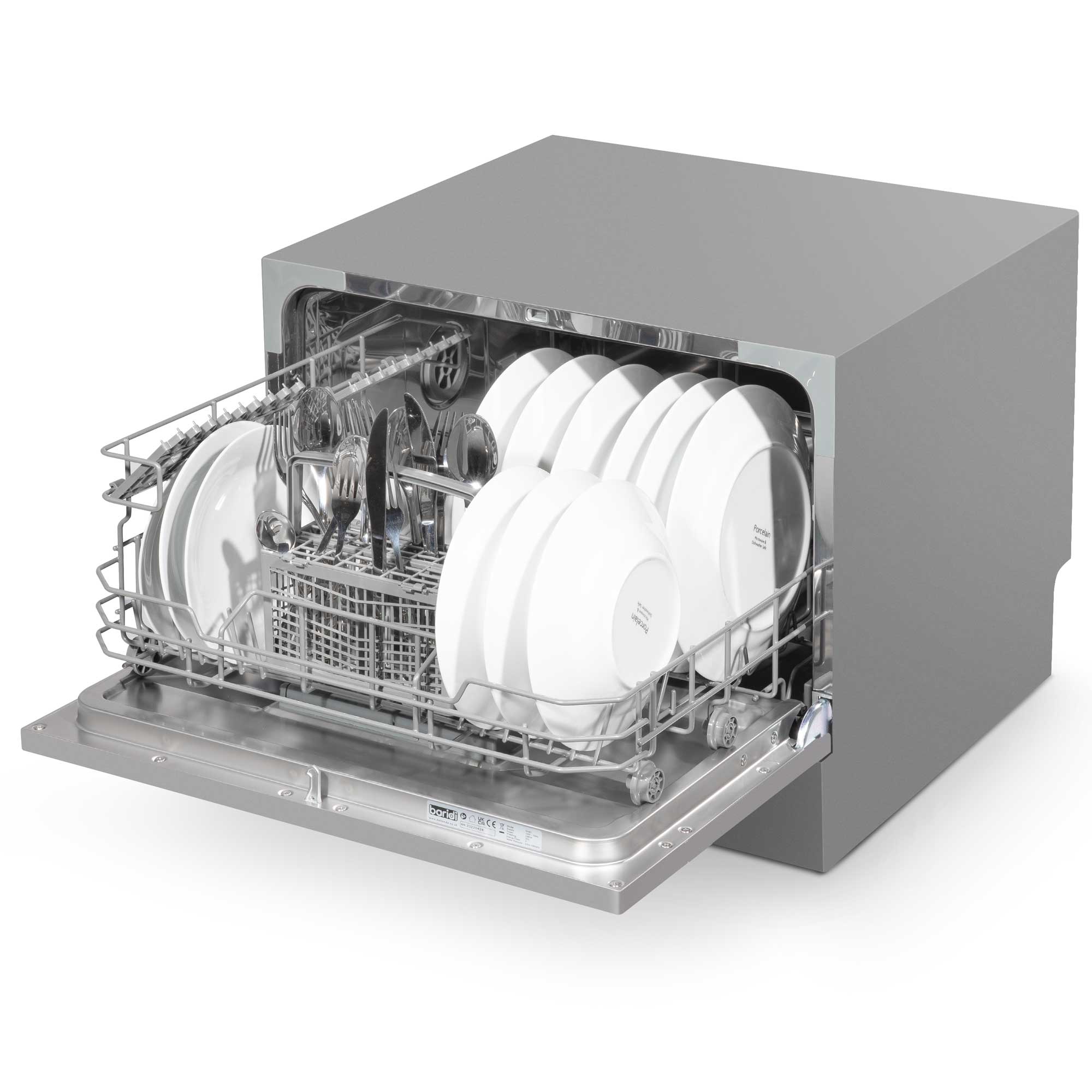 Baridi Compact Tabletop Dishwasher - 6 Place Settings, 6 Wash Programs, Ultra Quiet (42dB), 6.5L Capacity in Sleek Silver (Model DH84) | Perfect for Small Kitchens, Apartments, RVs & Dorm Rooms
