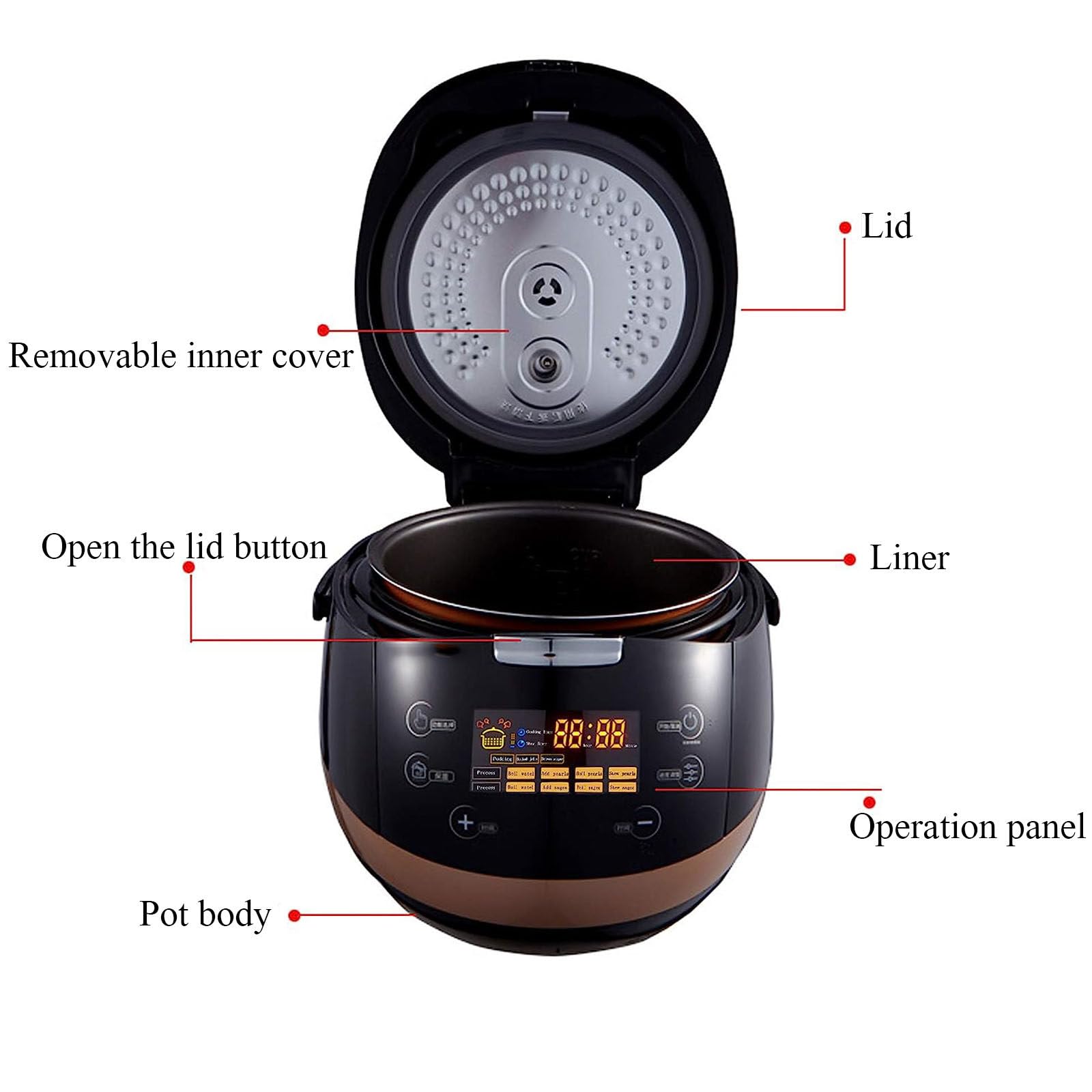Commercial 5L Fully Automatic Pearl Pot with Touchscreen - Non-Stick Bubble Tea Maker for Tapioca Pearls, Boba, Milk Tea - Perfect for Tea Shops, Cafes & Home Use (220V)