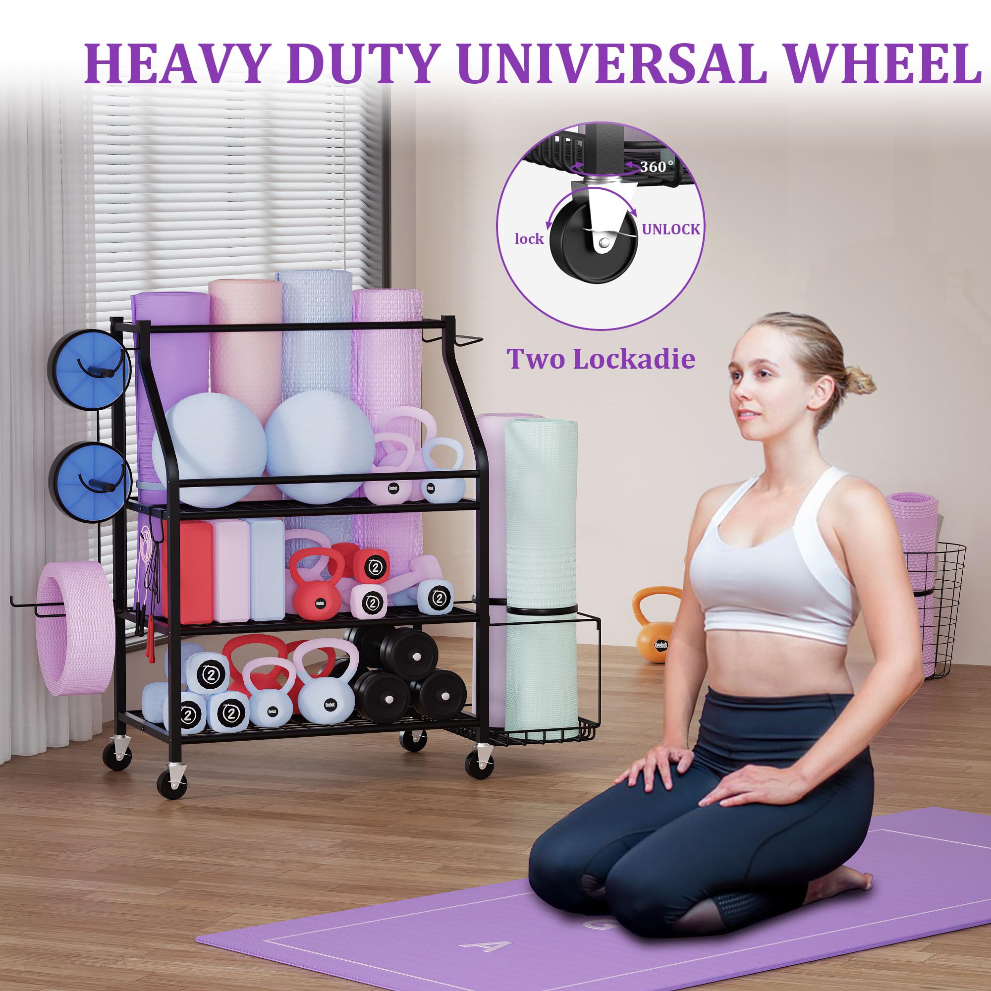 Heavy Duty Dumbbell Rack Stand - Weight Rack for Home Gym Equipment with Yoga Mat Holder & Kettlebell Storage - Space Saving Squat Rack Organizer for Home Workout - Perfect for Garage, Basement & Home Fitness Studio