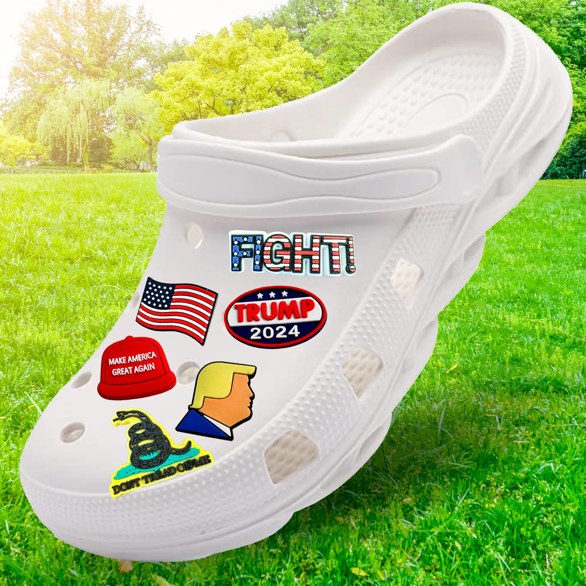 5-Piece Trump Charms for Crocs | Patriotic Shoe Decorations | Trump 2024 Merchandise | American Flag Accessories for Crocs Shoes | Perfect for Political Rallies, 4th of July & Patriotic Events