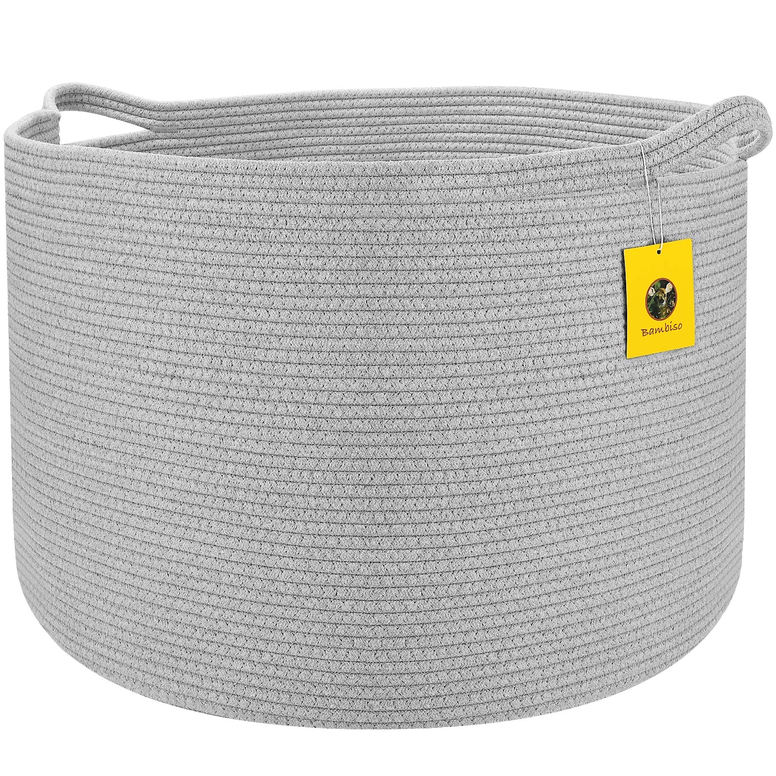 Large Cotton Rope Storage Basket 22x22x16 Inches - Light Grey Woven Hamper for Blankets, Toys, Laundry | Nursery Organizer & Home Decor Basket | Perfect for Bedroom, Playroom or Bathroom Storage