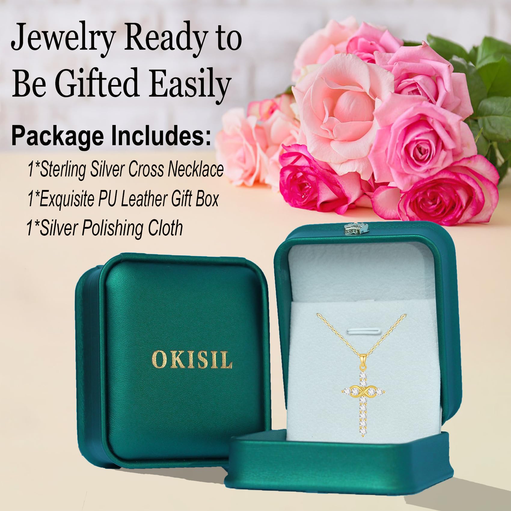 925 Sterling Silver Infinity Cross Necklace for Women - 18K Gold Plated with 5A Cubic Zirconia - Elegant Christian Jewelry for Baptism, Anniversary & Birthday Gifts - Perfect for Church, Weddings & Special Occasions