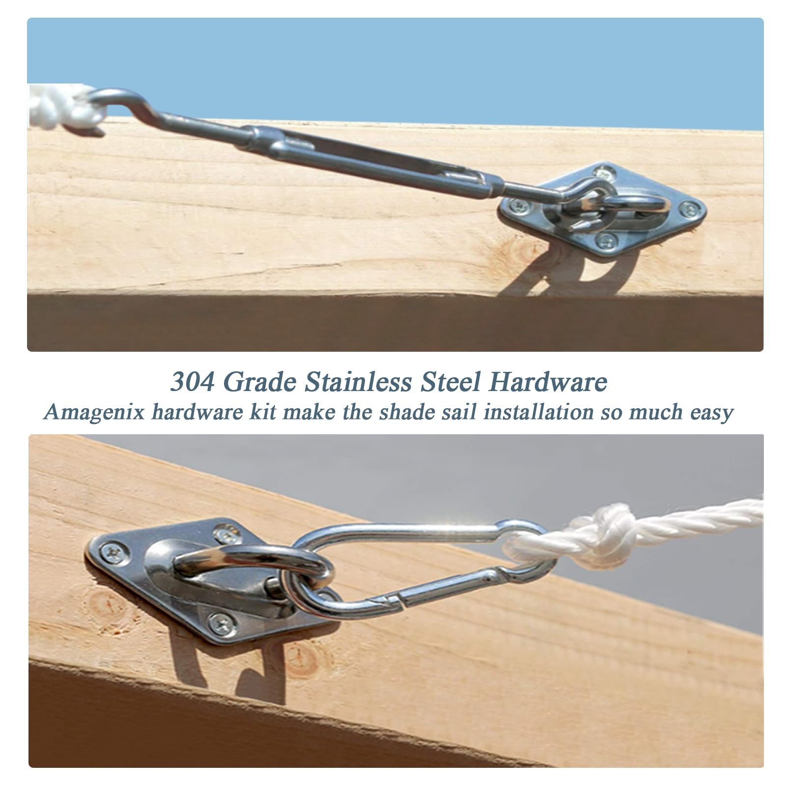 Amagenix 304 Stainless Steel Triangle Shade Sail Hardware Kit - 6 Inch, 30Pcs for Patio, Garden & Outdoor Sun Shade Installation | Perfect for Backyard, Poolside & Deck Protection