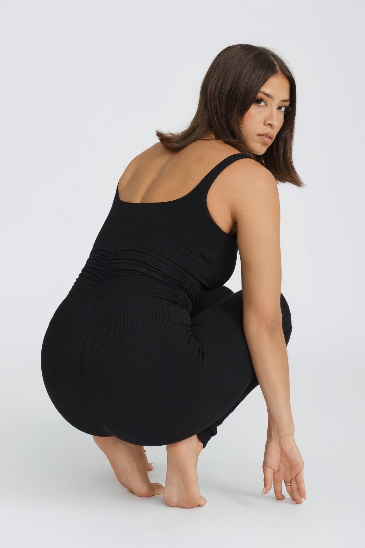 Naida Ruched Romper for Women - Stretchy Black Jumpsuit with Flattering Ruched Detail | Perfect for Casual Outings, Date Nights & Summer Vacations