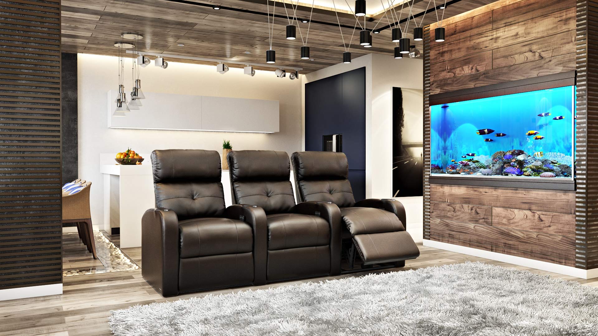 Octane Sonic XS900 Genuine Brown Leather Home Theater Seating Set (3-Piece) - Luxury Recliners for Movie Nights & Gaming Rooms
