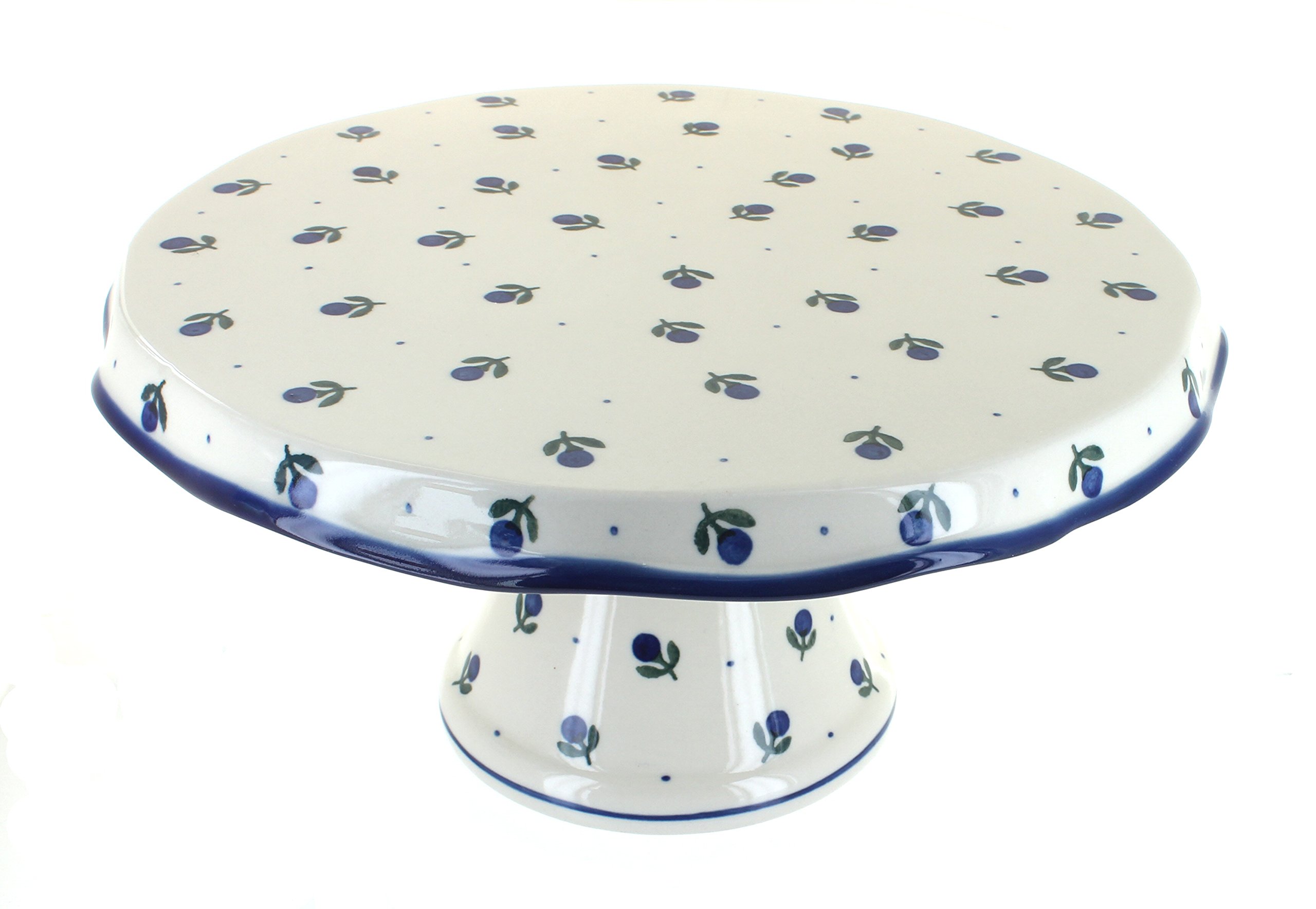 Handmade Blue Rose Polish Pottery Blueberry Cake Plate - Elegant Dessert Serving Dish for Tea Parties, Weddings & Special Occasions