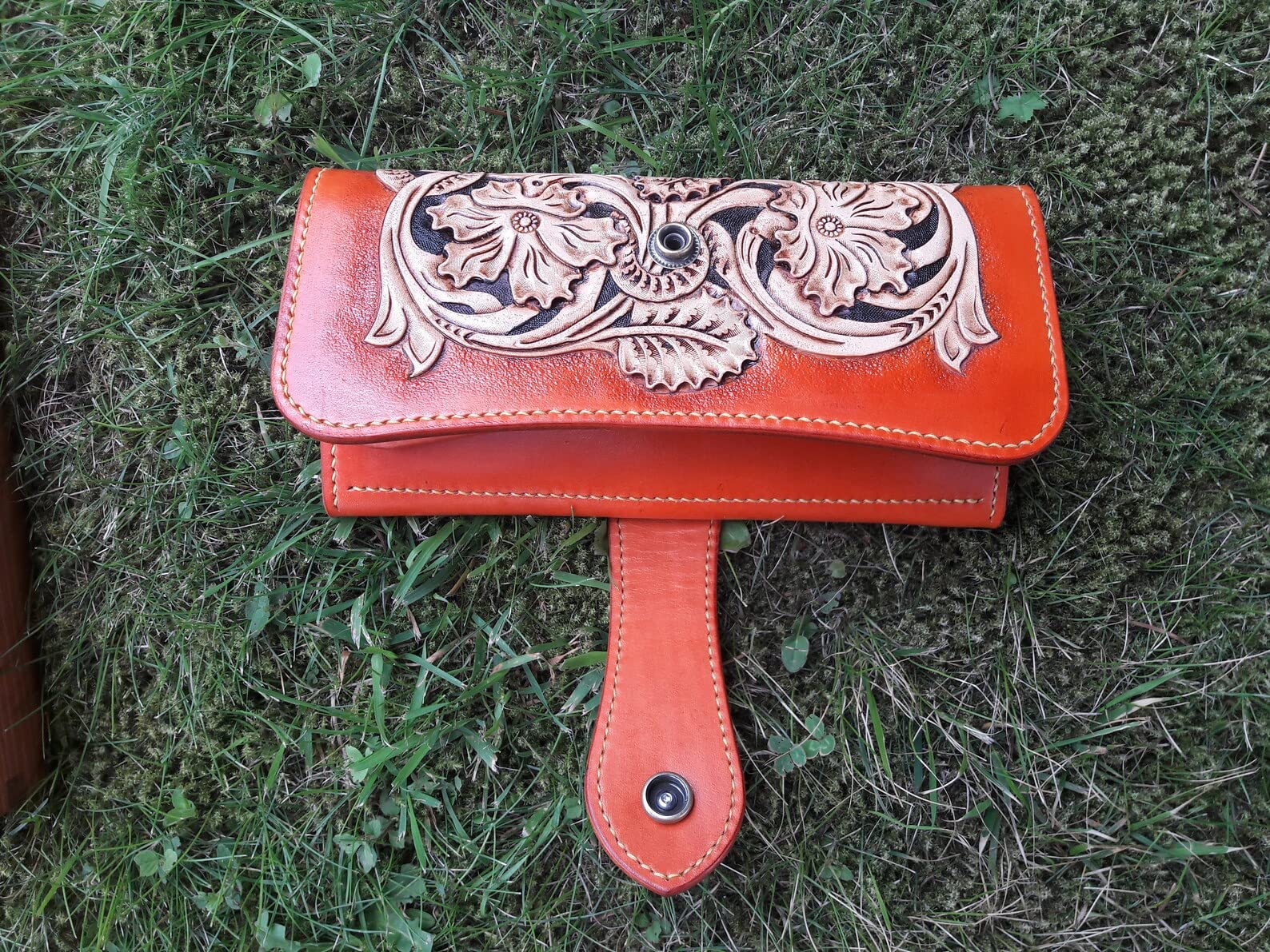 Hand-Carved 3D Genuine Leather Wallet for Men - Custom Biker Wallet with Sheridan Style Artwork - Personalized Long Leather Wallet for Everyday Use & Gift Giving