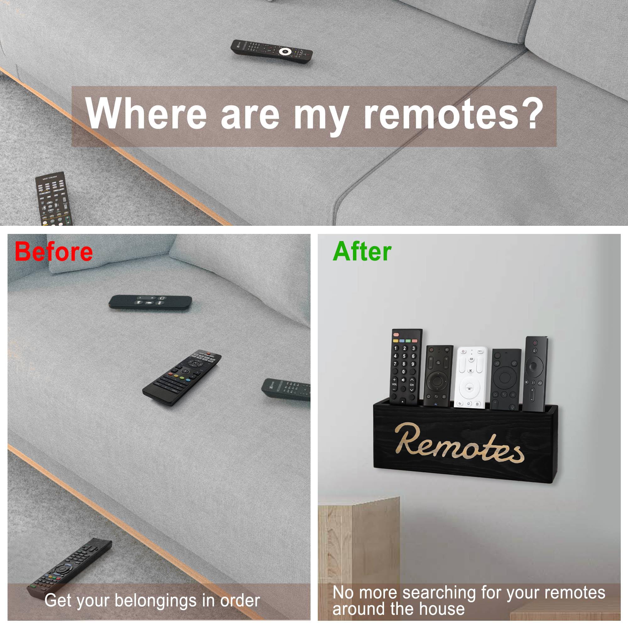 Wall Mount Remote Control Holder - Wooden TV Remote Organizer with Adhesive & Drilling Installation Options | Perfect for Living Room, Bedroom, and Home Theater Organization