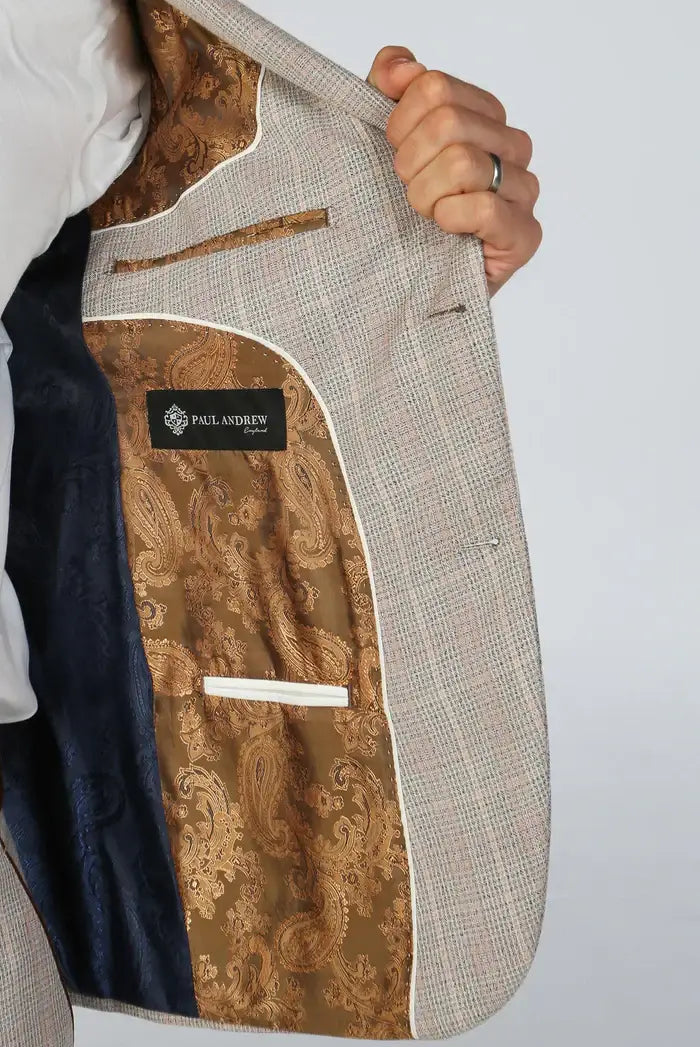 Paul Andrew Leo Men's 3 Piece Check Suit - Beige or Green | Formal Business Attire for Weddings, Interviews & Office Wear