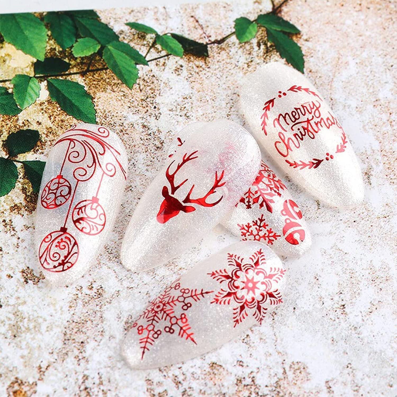 12 Sheets Christmas Nail Art Stickers - Self Adhesive Holiday Nail Decals with 3D Designs | SILPECWEE Nail Decoration Kit for Parties, Gifts & Festive Manicures