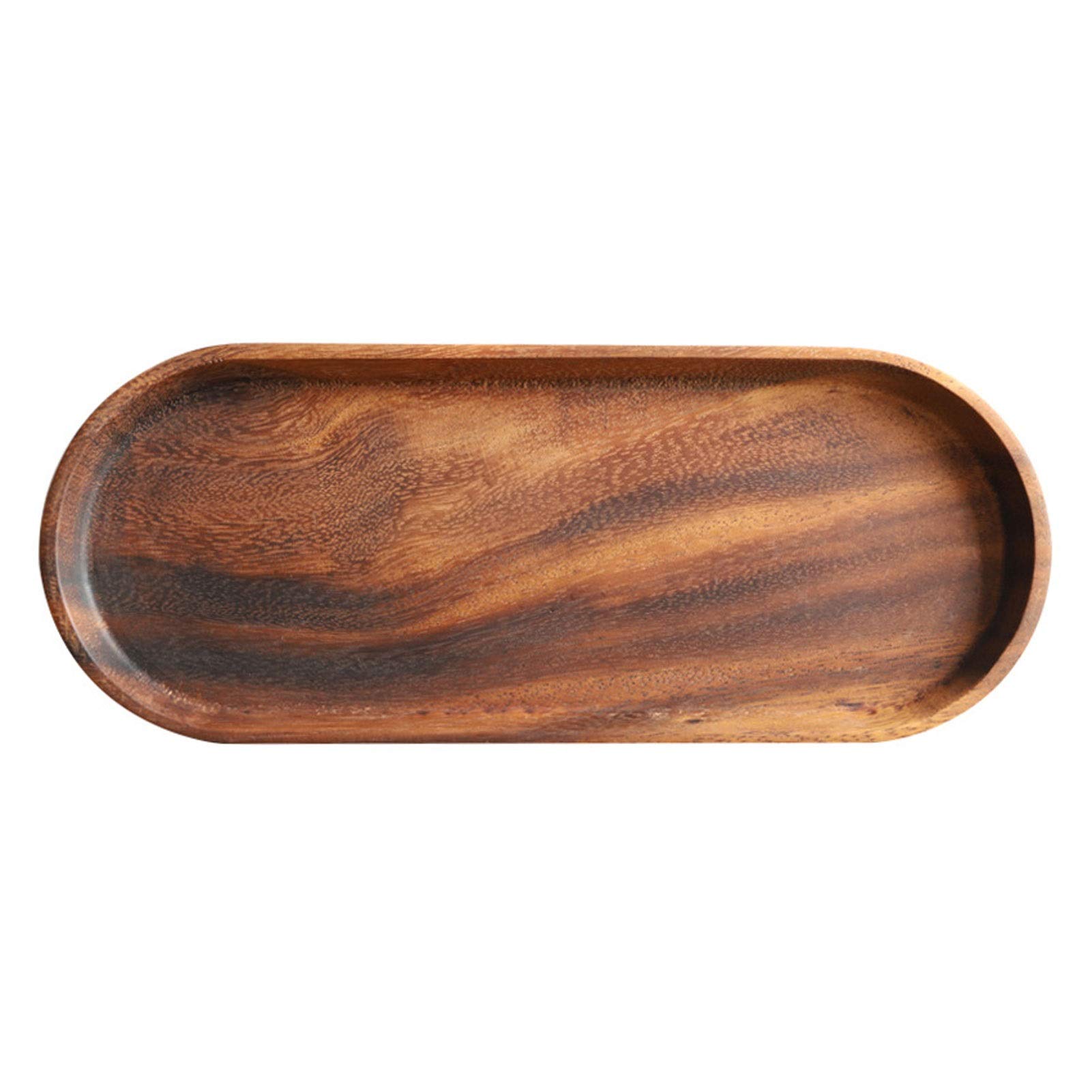 Premium Acacia Wood Serving Tray - Japanese Style Oval Platter for Tea, Desserts, Sushi & Fruit | Elegant Tableware for Dining, Entertaining & Home Decor