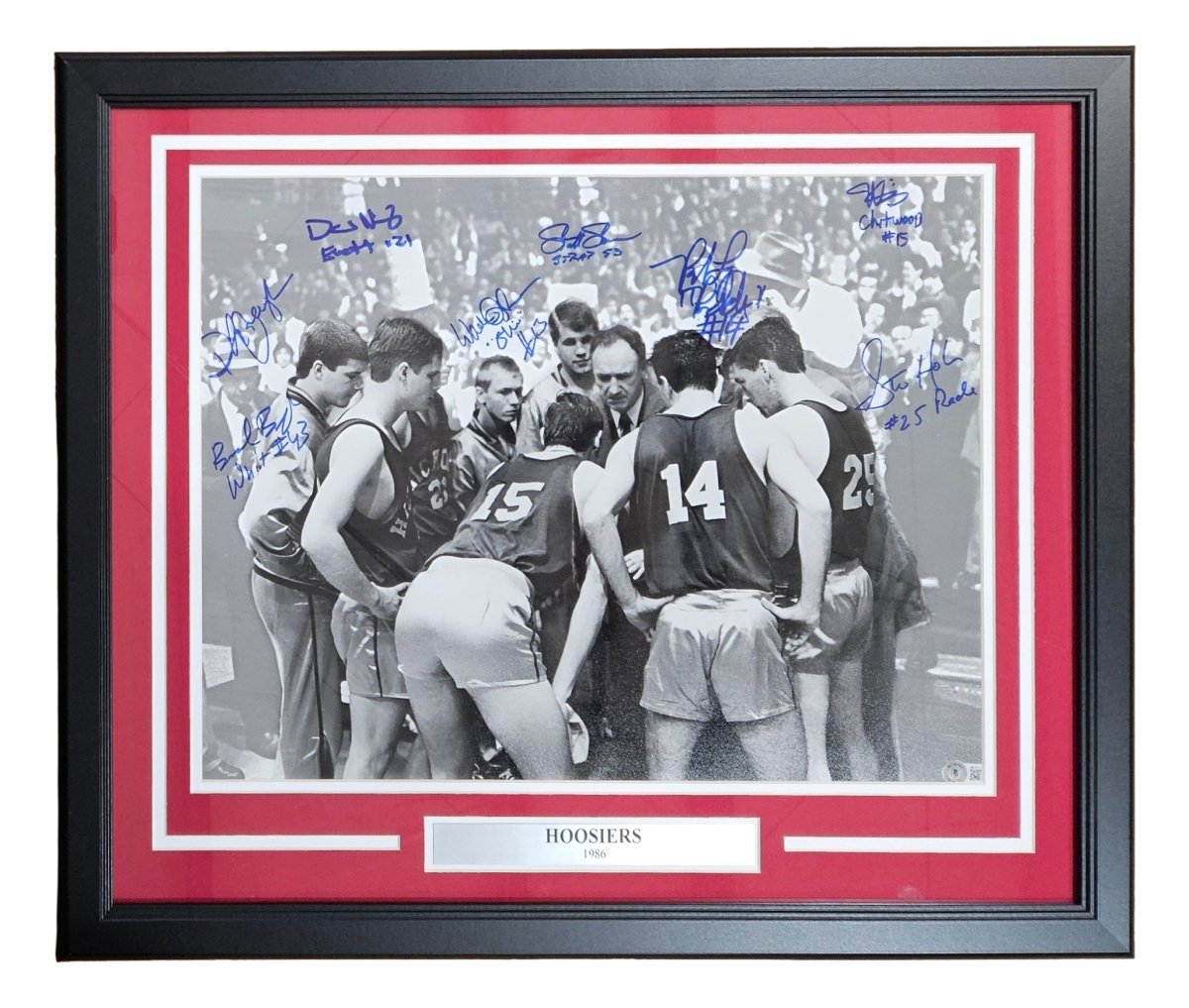 Authentic Hoosiers (8) Cast Signed Framed 16x20 Team Huddle Photo - Limited Edition Basketball Memorabilia - Perfect for Sports Fans, Man Cave Decor & Indiana Hoosiers Collectors