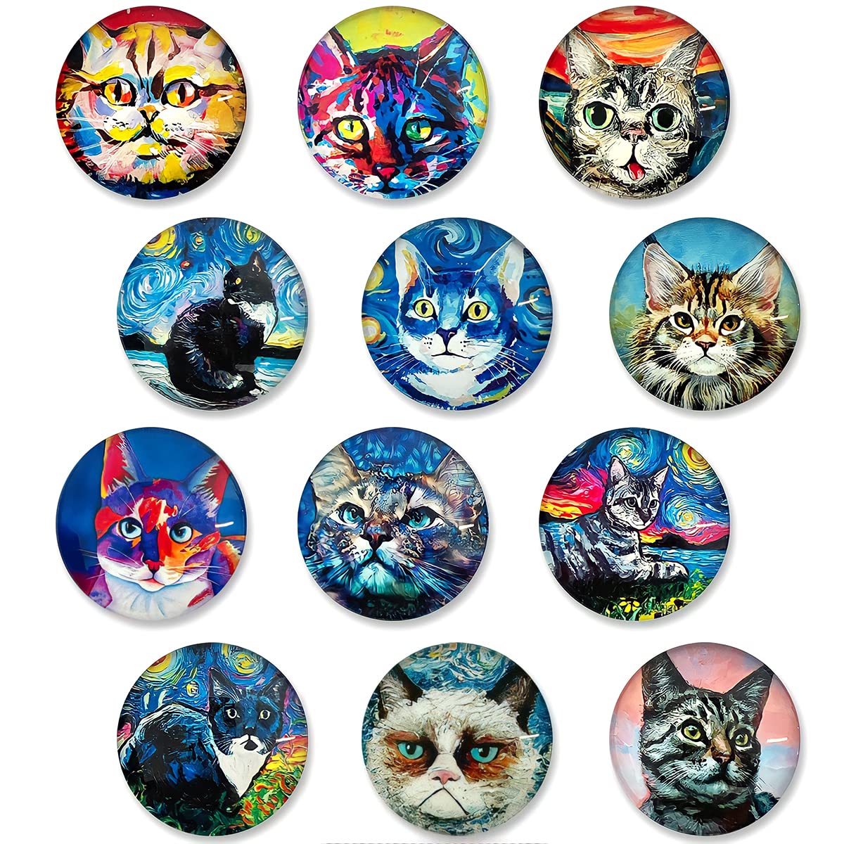 Allydrew Crystal Glass Refrigerator Magnets - Set of 12 Cat-Themed Decorative Magnets for Whiteboards, Cabinets, Lockers & Office Use | Perfect for Home, Kitchen & School Organization