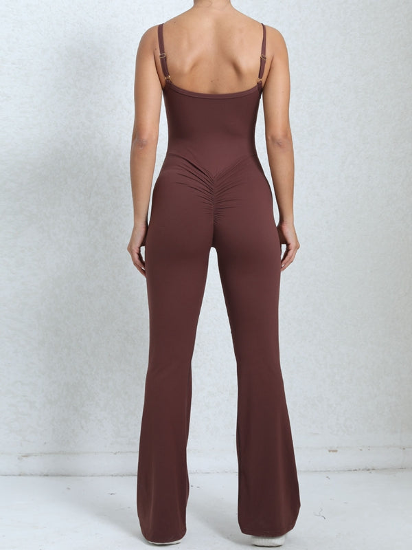 ZASUWA Women's Scrunch Bum Flare Jumpsuit - Sexy High Waisted Wide Leg Romper for Date Night & Summer Outfits
