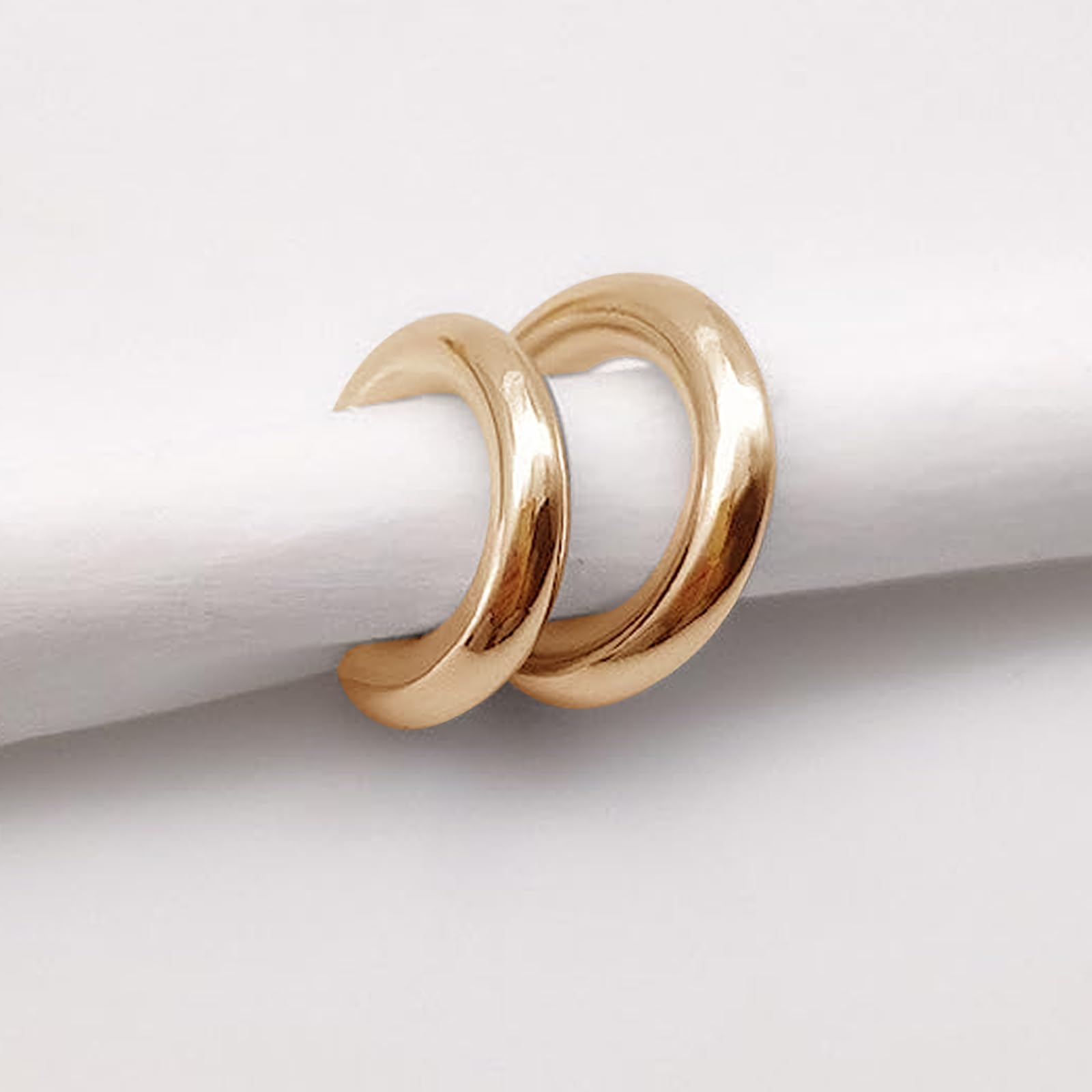 Chunky Gold & Silver Clip-On Ear Cuffs for Women - Non-Pierced Cartilage Earrings, Huggie Hoop Wrap Ear Jewelry - Perfect for Parties, Weddings & Everyday Wear