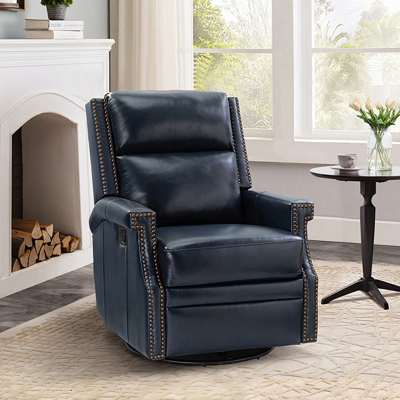 Canace Modern Genuine Leather Manual Glider Rocker Recliner Chair - Comfortable Swivel Lounge Chair for Living Room, Nursery, and Office Relaxation