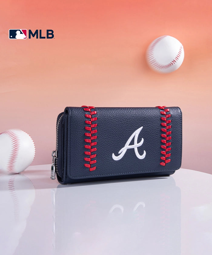 MLB Atlanta Braves Genuine Leather Wallet for Men - Stylish & Durable Bifold Wallet for Baseball Fans - Perfect for Gifts, Game Days & Everyday Use