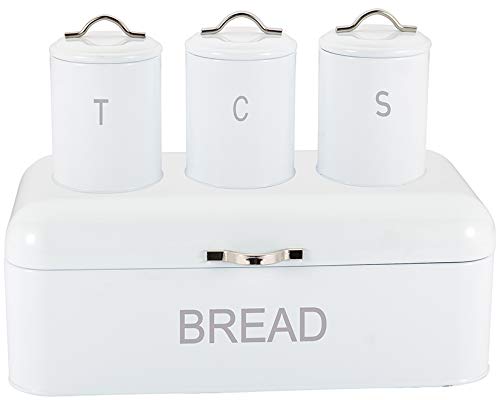 Royal Cuisine Tea, Coffee, Sugar & Bread Storage Bin Set - White | Airtight Kitchen Canisters for Countertop Organization | Perfect for Tea Lovers, Coffee Enthusiasts & Home Bakers