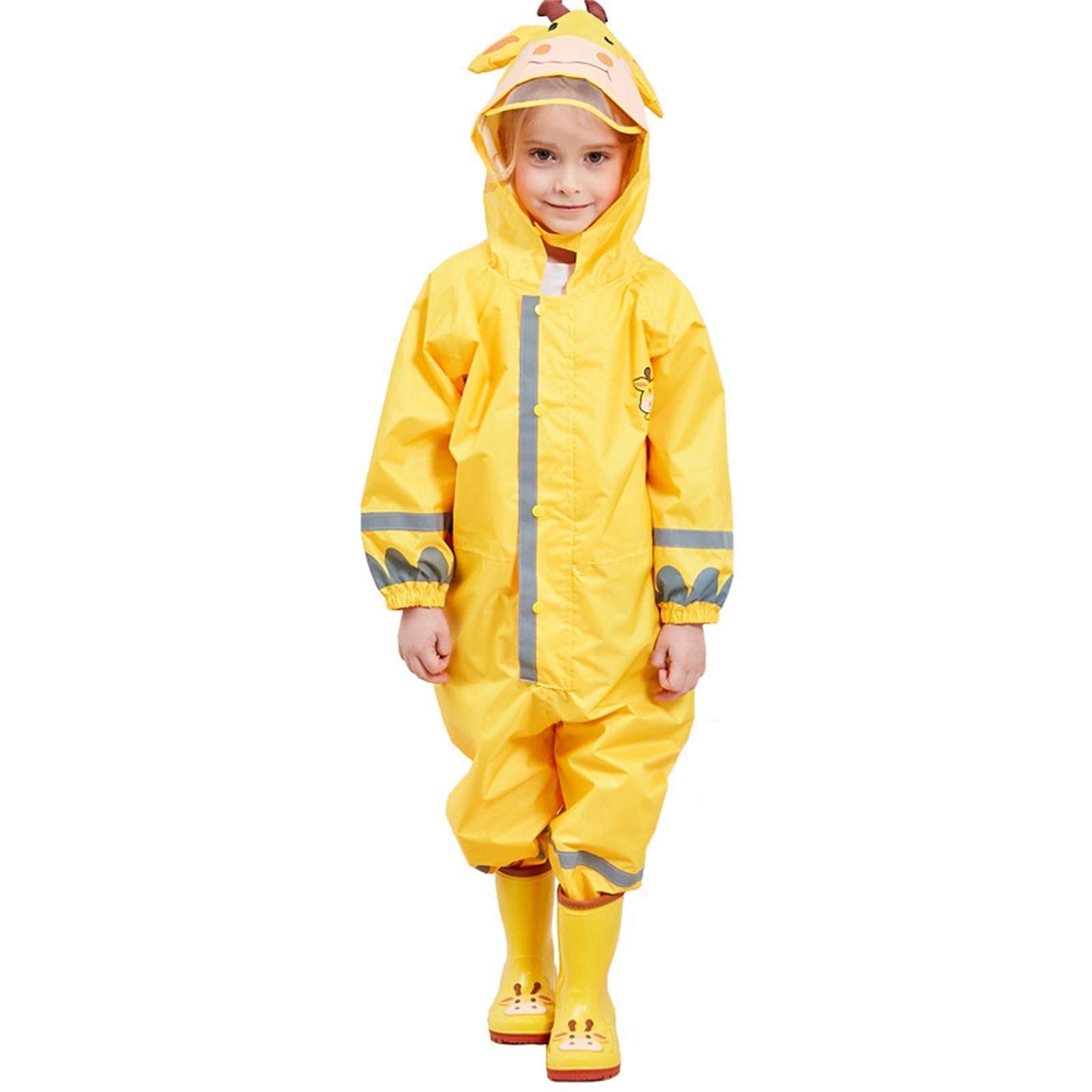 Kids Waterproof Hooded Raincoat with Reflective Strips & Breathable Fabric - Lightweight Umbrella with Solar LED Lights for Outdoor Play, School & Rainy Day Adventures