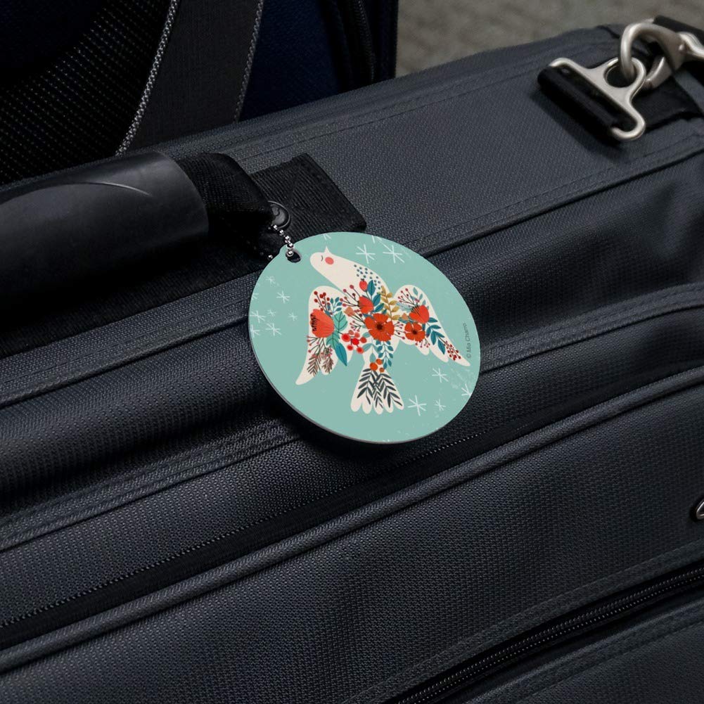 Christmas Peace Dove Round Luggage ID Tag - Personalized Suitcase & Carry-On Baggage Identifier for Travel - Perfect for Holiday Trips & Gifts