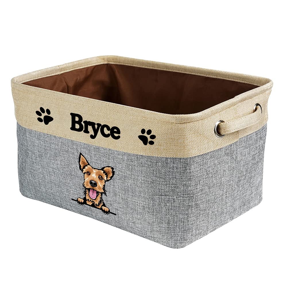 Foldable Storage Basket with Cute Welsh Terrier Design - Collapsible Fabric Storage Bin with Handles for Pet Toys, Home Organization, Closet & Shelf (Grey & White) - Perfect for Dog Lovers & Small Space Storage Solutions