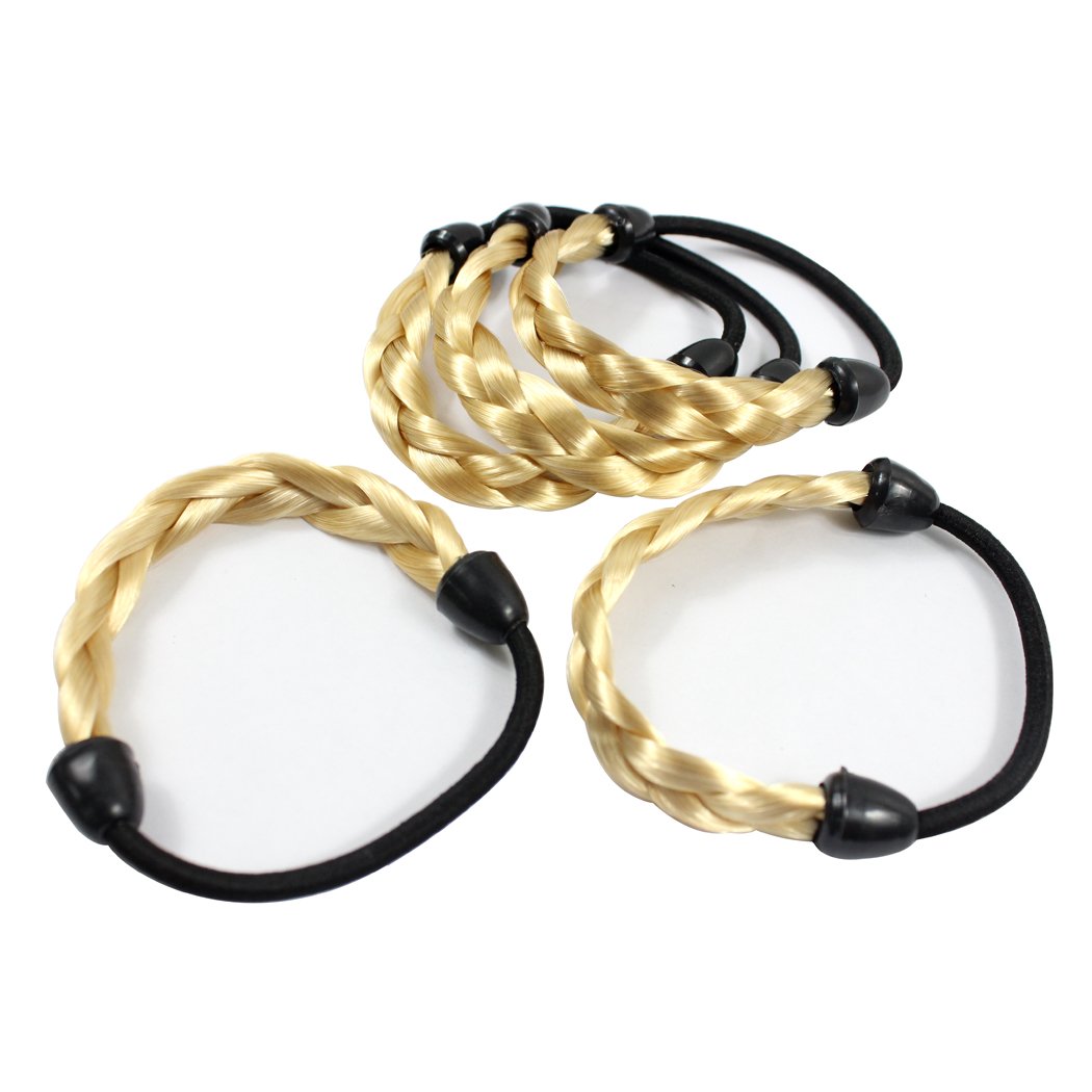 5PCS Korean Style Rope Wig Hair Bands with Flower Decorations - Gold Elastic Hair Ties for Women, Perfect for Braiding, Cosplay, and Daily Hair Styling