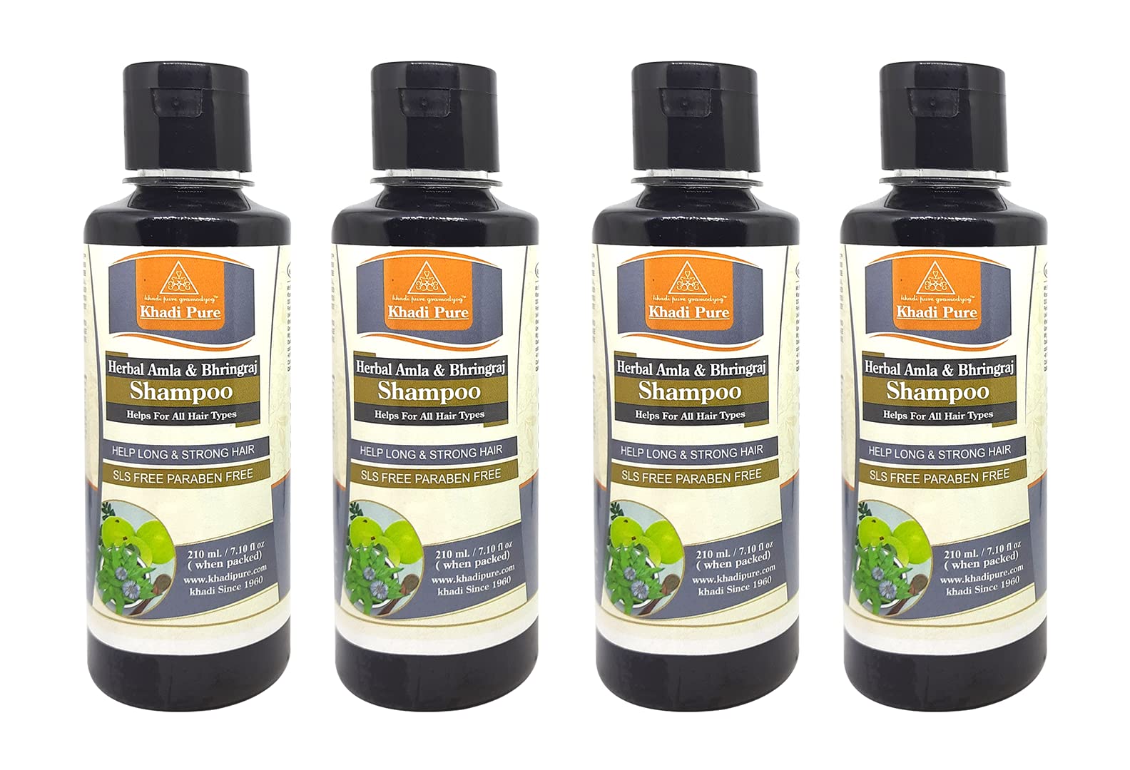 Khadi Pure Herbal Amla & Bhringraj Shampoo - SLS Free, 210ml (Pack of 4) - Natural Hair Growth & Scalp Care for Men & Women - Perfect for Daily Use & Ayurvedic Hair Treatment