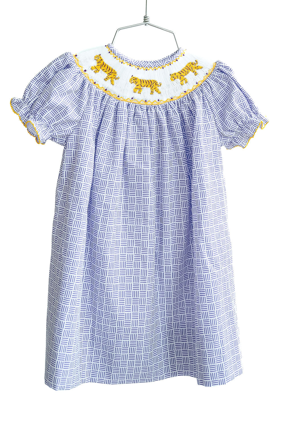 LSU Tigers Helen Smocked Bishop Dress for Girls | Cute & Comfortable Cotton Church Dress | Perfect for Easter, Baptism & Special Occasions