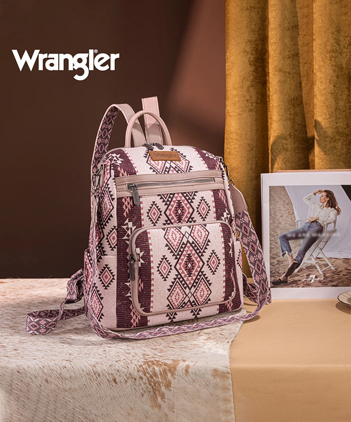 Wrangler Aztec Print Canvas Backpack for School, Travel & Outdoor Adventures - Durable & Stylish Daypack for Men & Women